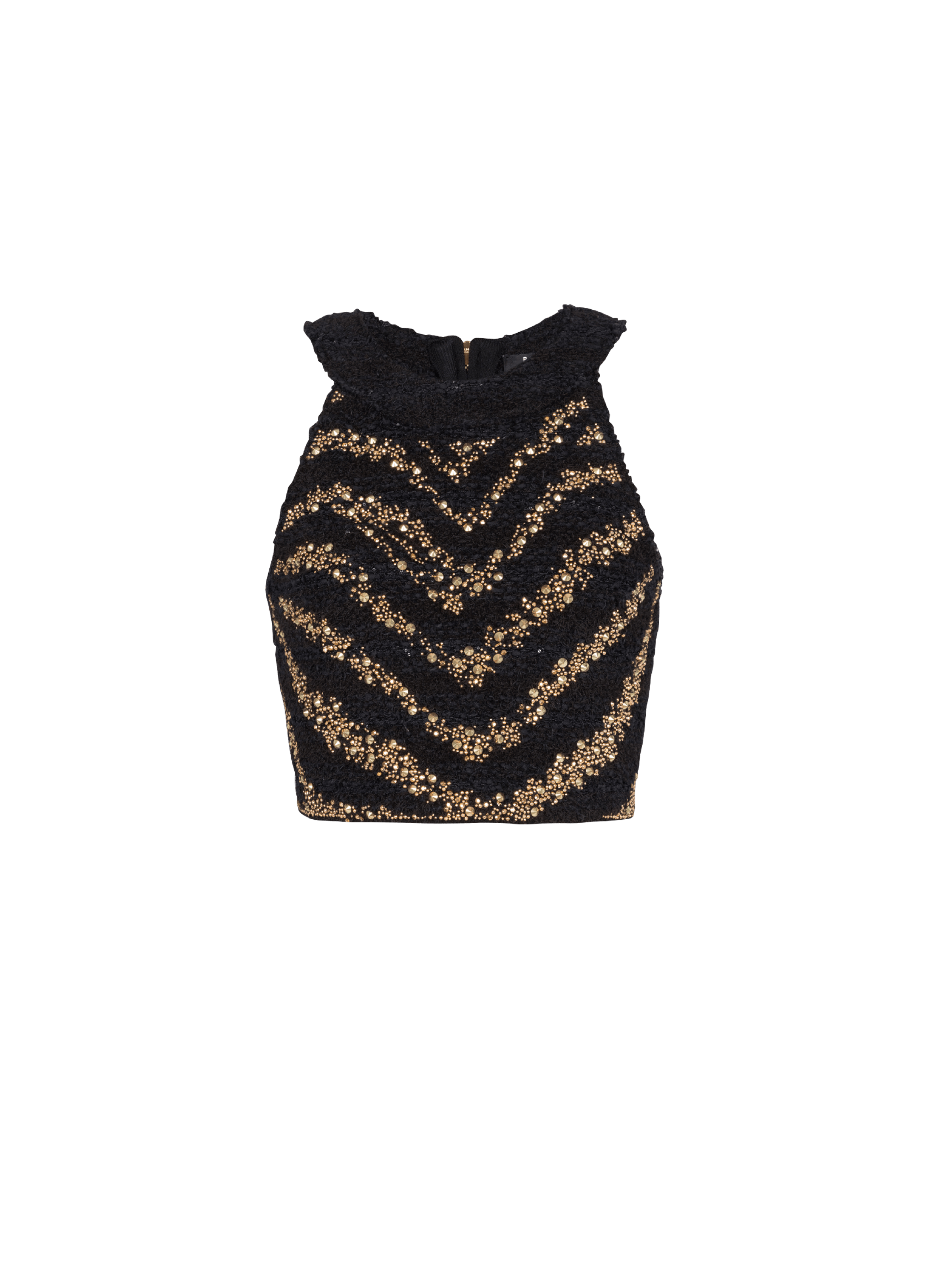 BALMAIN WOMEN'S SLEEVELESS ZEBRA TWEED CROPPED TOP NWT