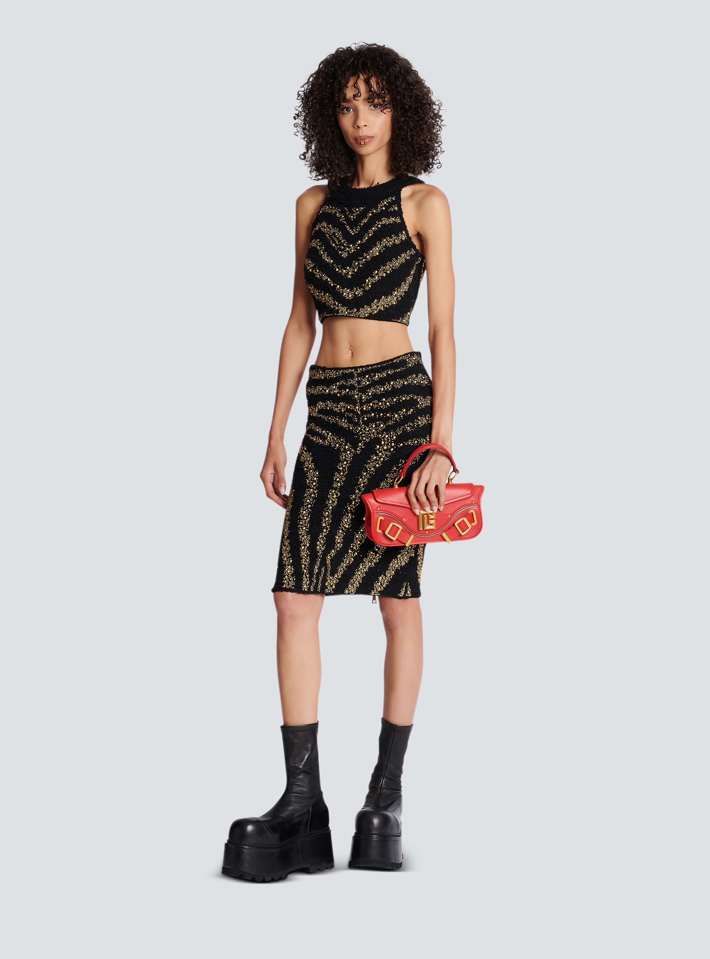 BALMAIN WOMEN'S SLEEVELESS ZEBRA TWEED CROPPED TOP NWT