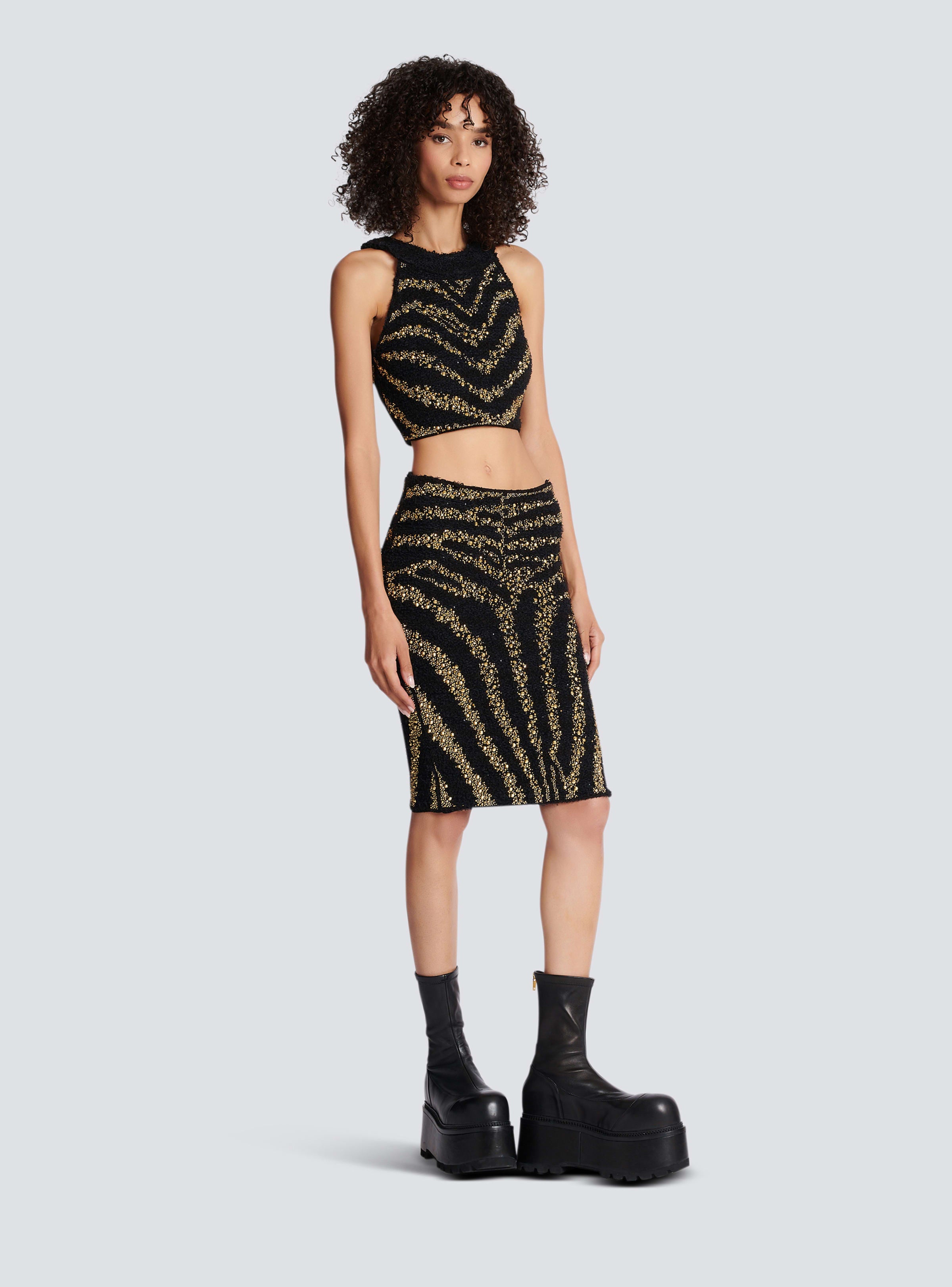 BALMAIN WOMEN'S SLEEVELESS ZEBRA TWEED CROPPED TOP NWT