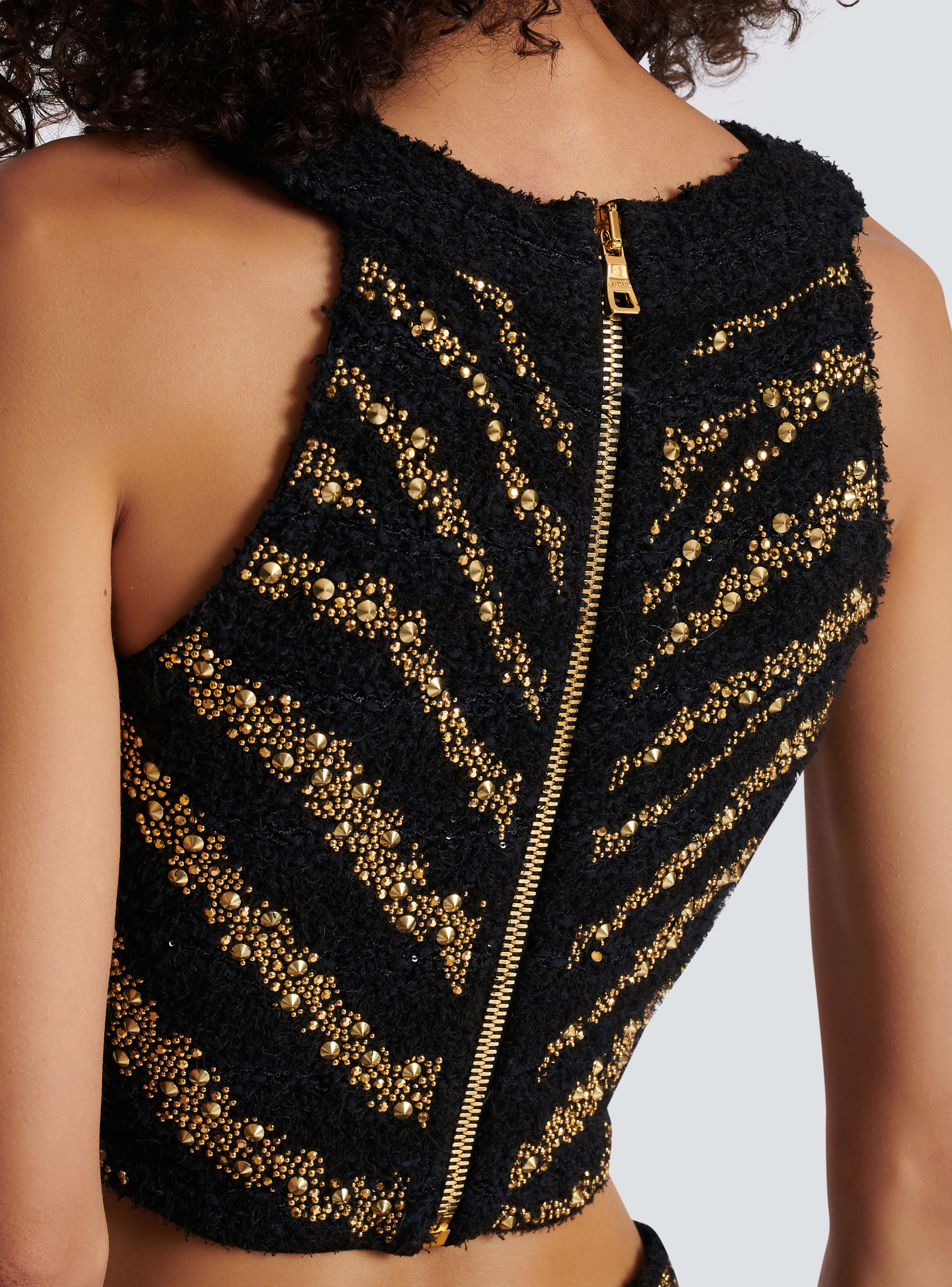 BALMAIN WOMEN'S SLEEVELESS ZEBRA TWEED CROPPED TOP NWT