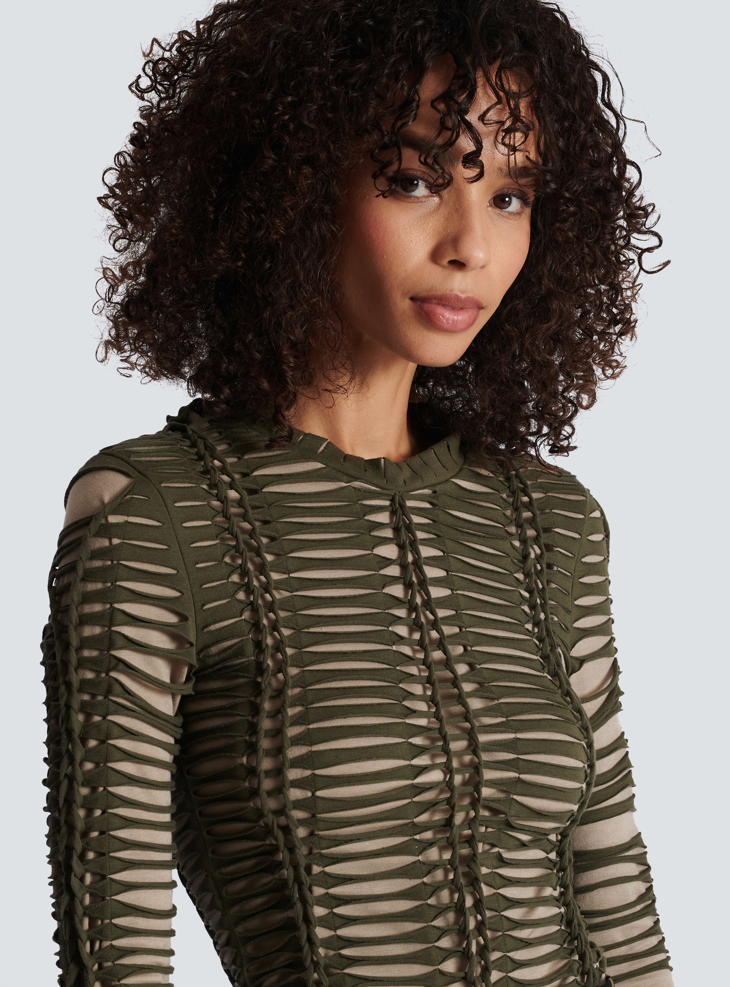 BALMAIN WOMEN'S LS BRAIDED JERSEY TOP NWT
