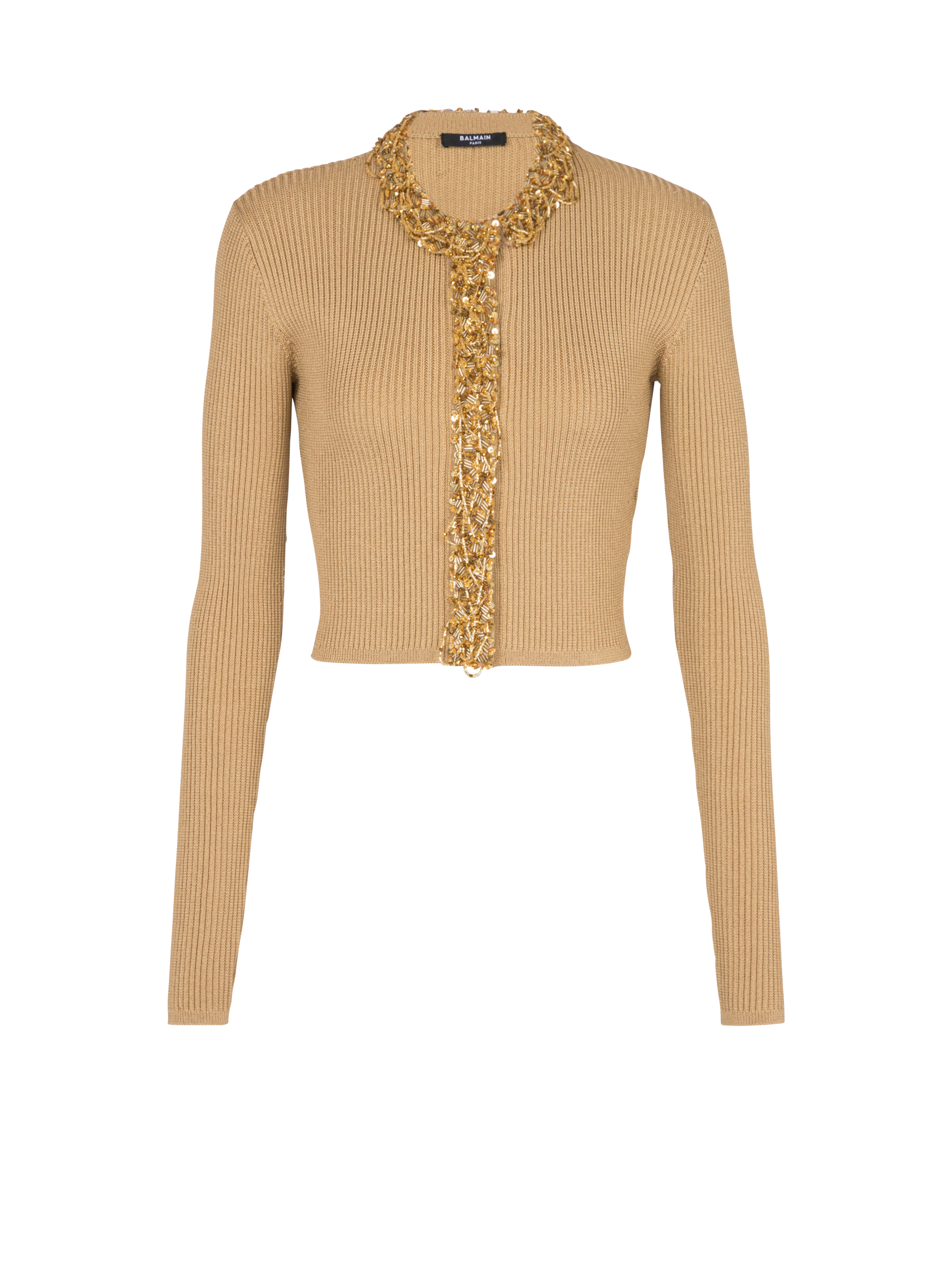 BALMAIN WOMEN'S EMBROIDERED KNIT CROPPED CARDIGAN NWT