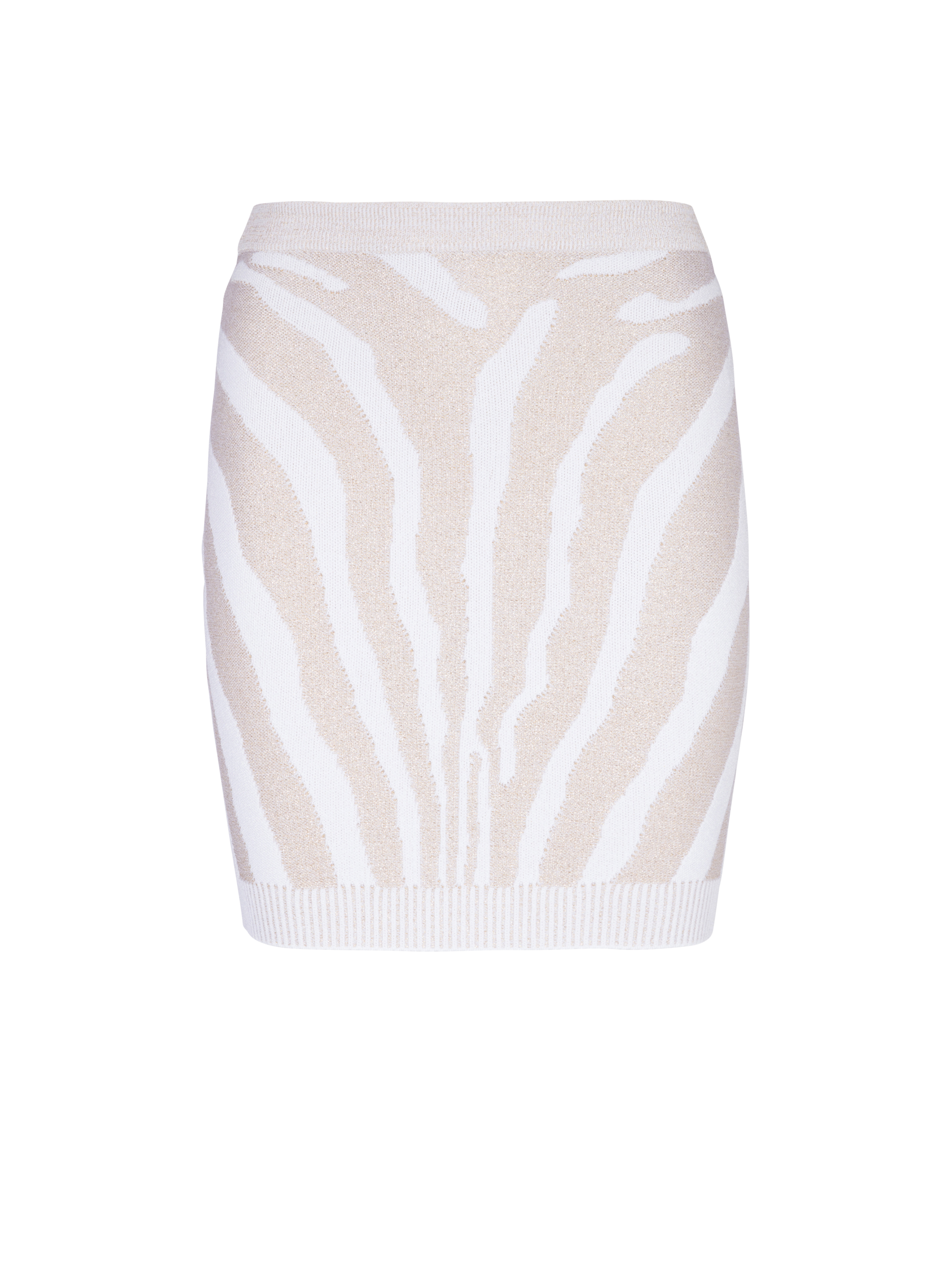 BALMAIN WOMEN'S HW GOLDEN ZEBRA KNIT SHORT SKIRT NWT