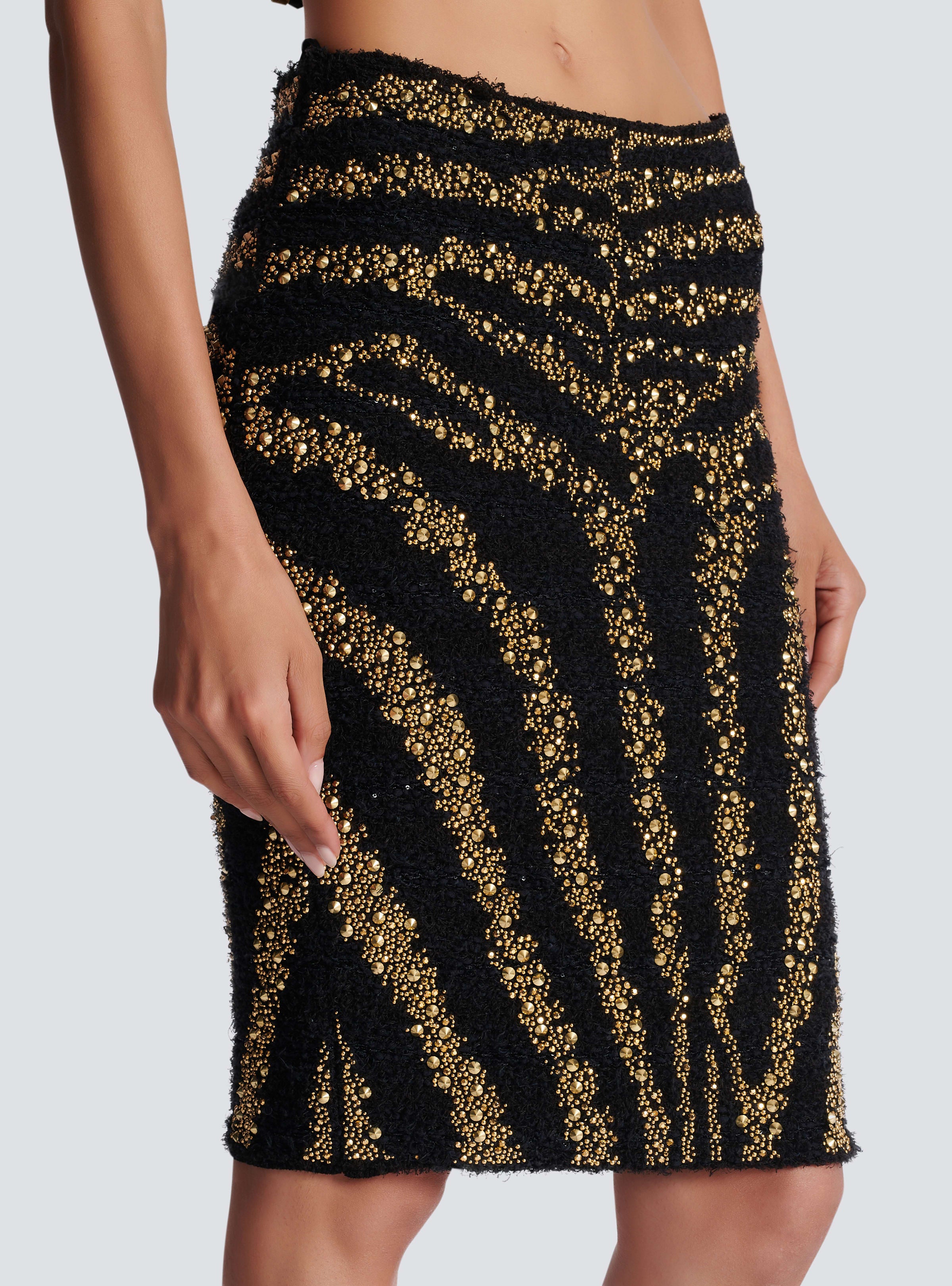 BALMAIN WOMEN'S HW ZEBRA TWEED KNEE SKIRT NWT