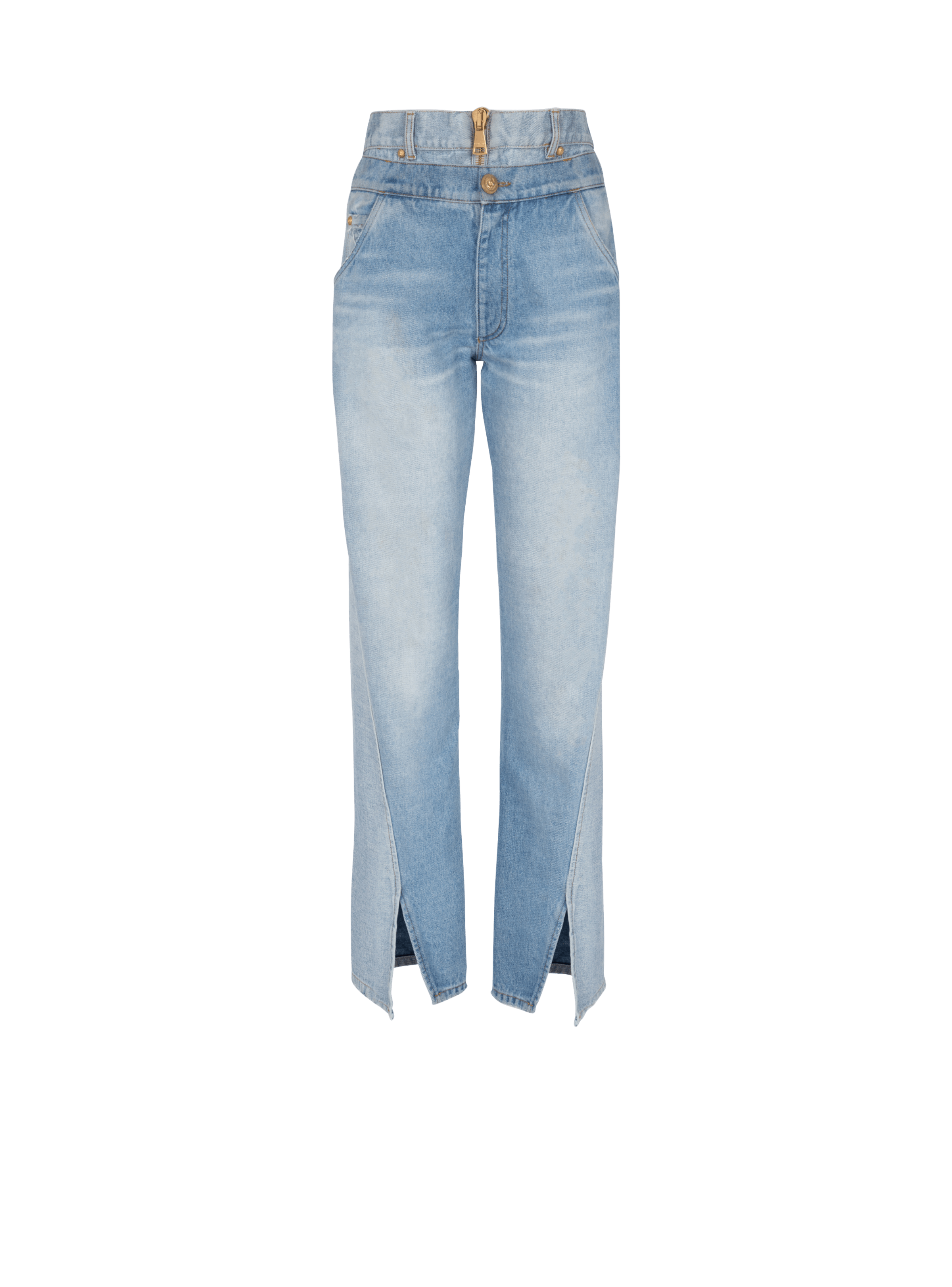 BALMAIN WOMEN'S VINTAGE BLUE TWO IN ONE WIDE LEG JEANS NWT