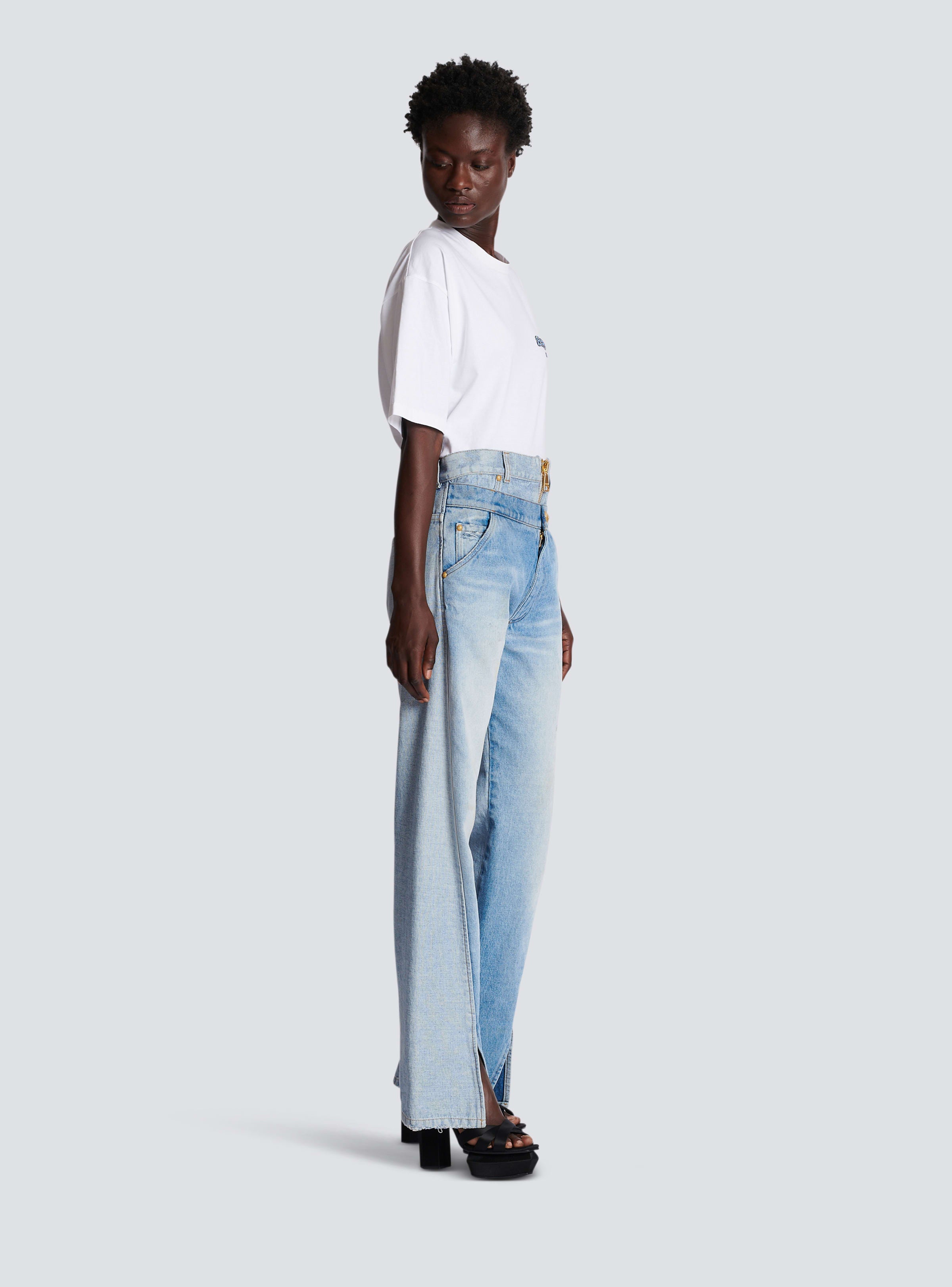 BALMAIN WOMEN'S VINTAGE BLUE TWO IN ONE WIDE LEG JEANS NWT