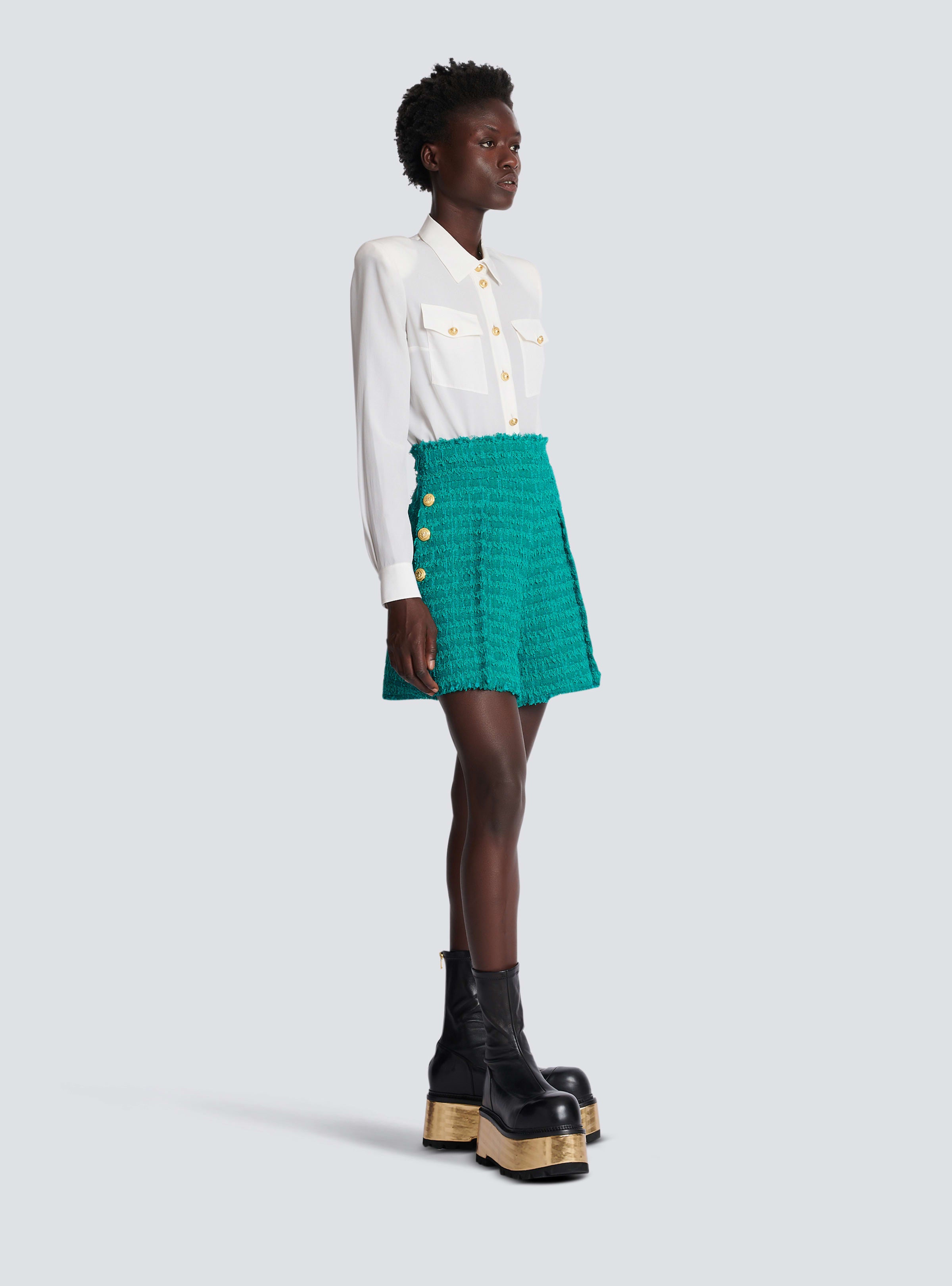 BALMAIN WOMEN'S HW 6 BTN TWEED SHORTS NWT