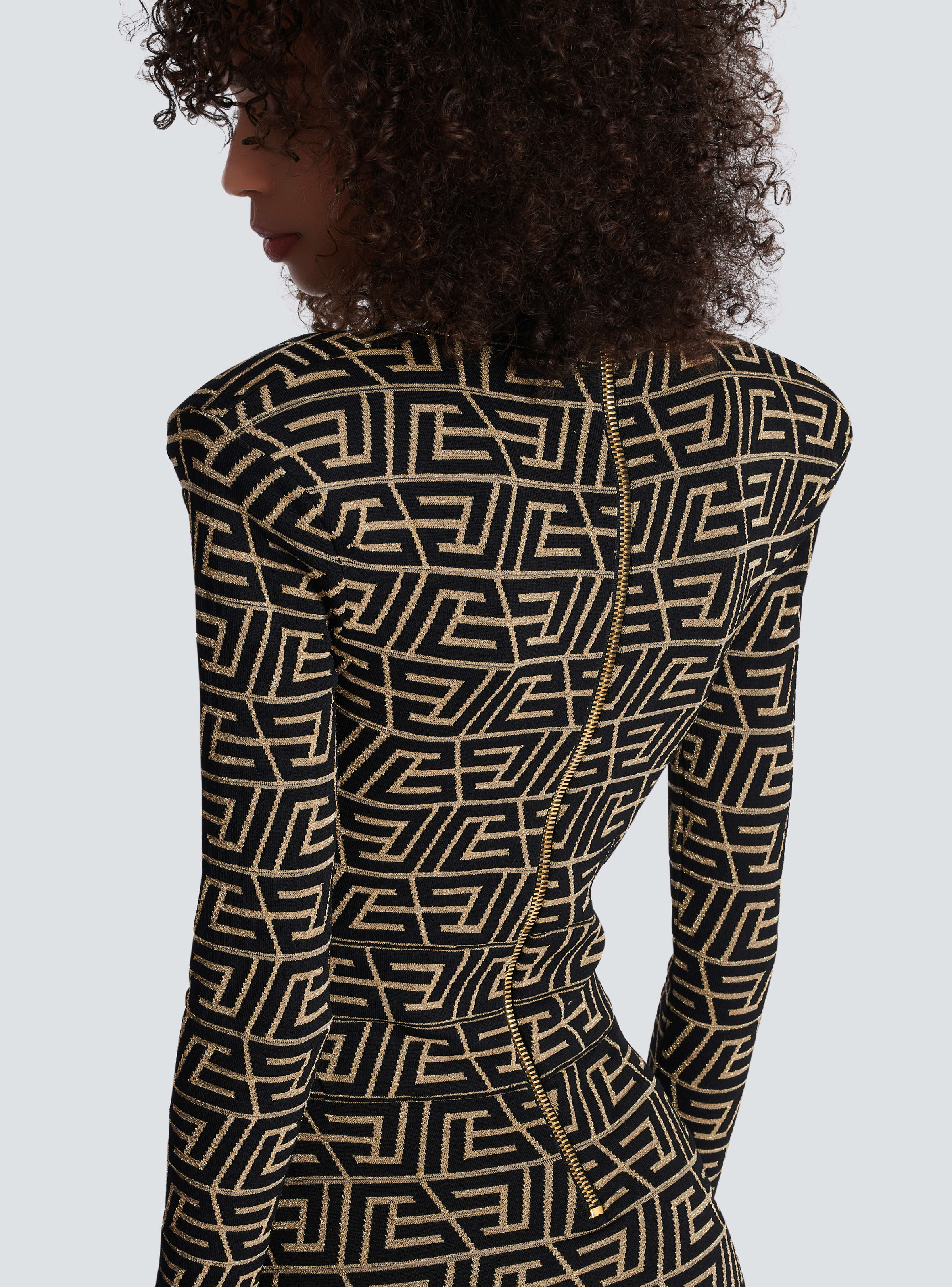 BALMAIN WOMEN'S LS V NECK PYRAMIDE PB KNIT SHORT DRESS NWT