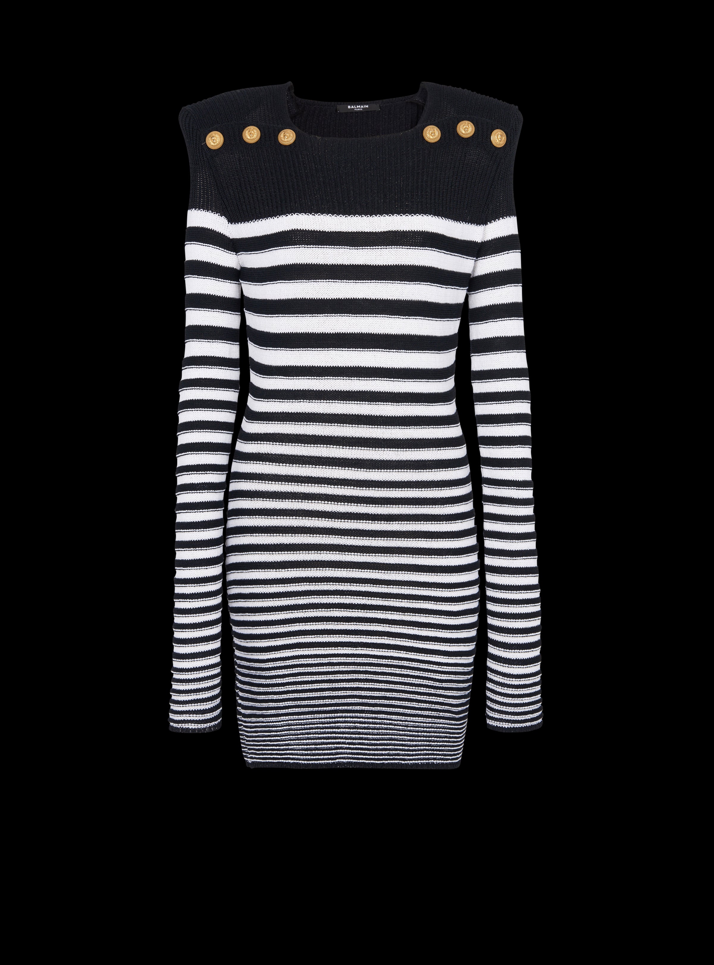 BALMAIN WOMEN'S LS 6 BTN STRIPED KNIT SHORT DRESS NWT