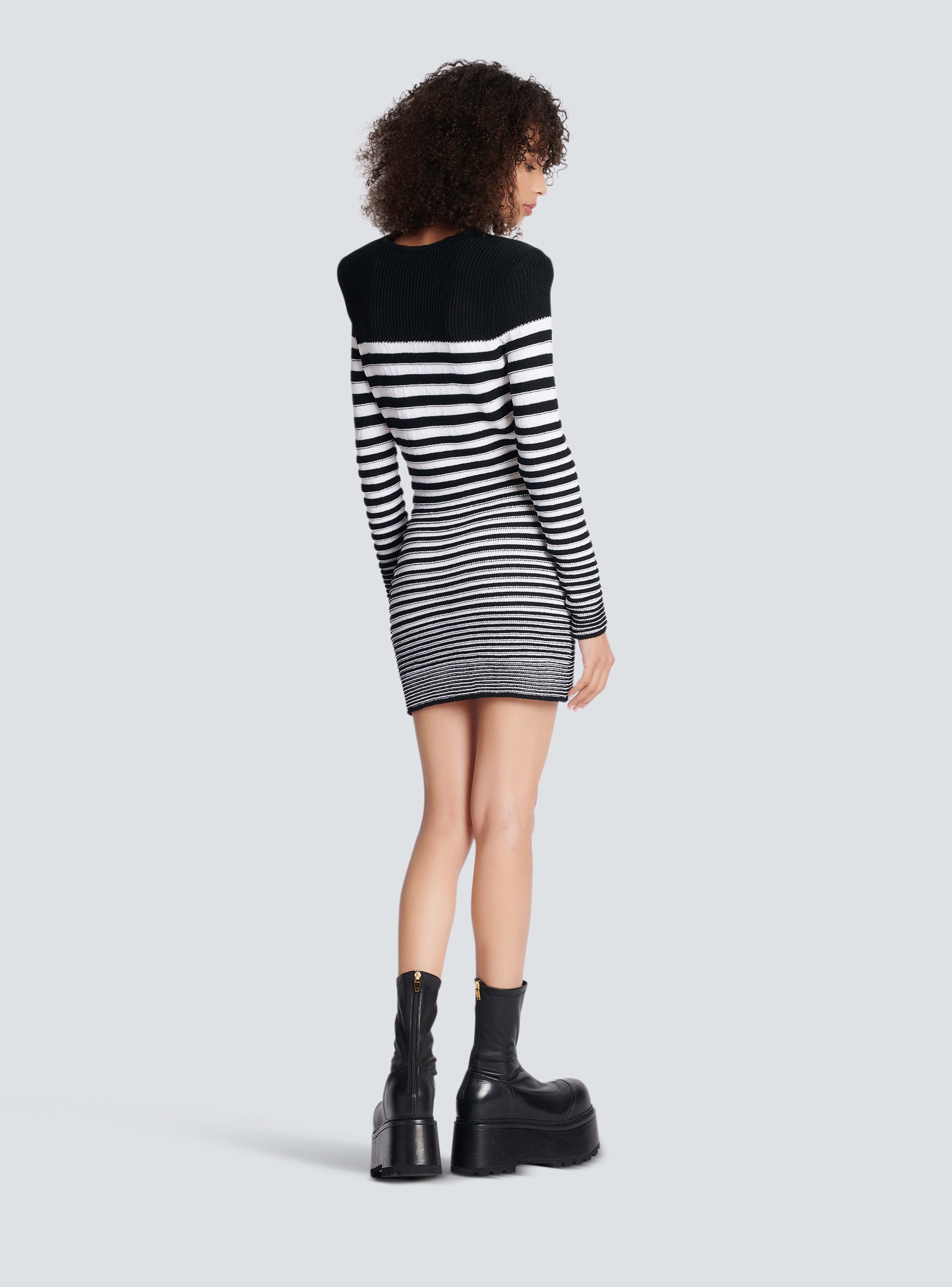 BALMAIN WOMEN'S LS 6 BTN STRIPED KNIT SHORT DRESS NWT