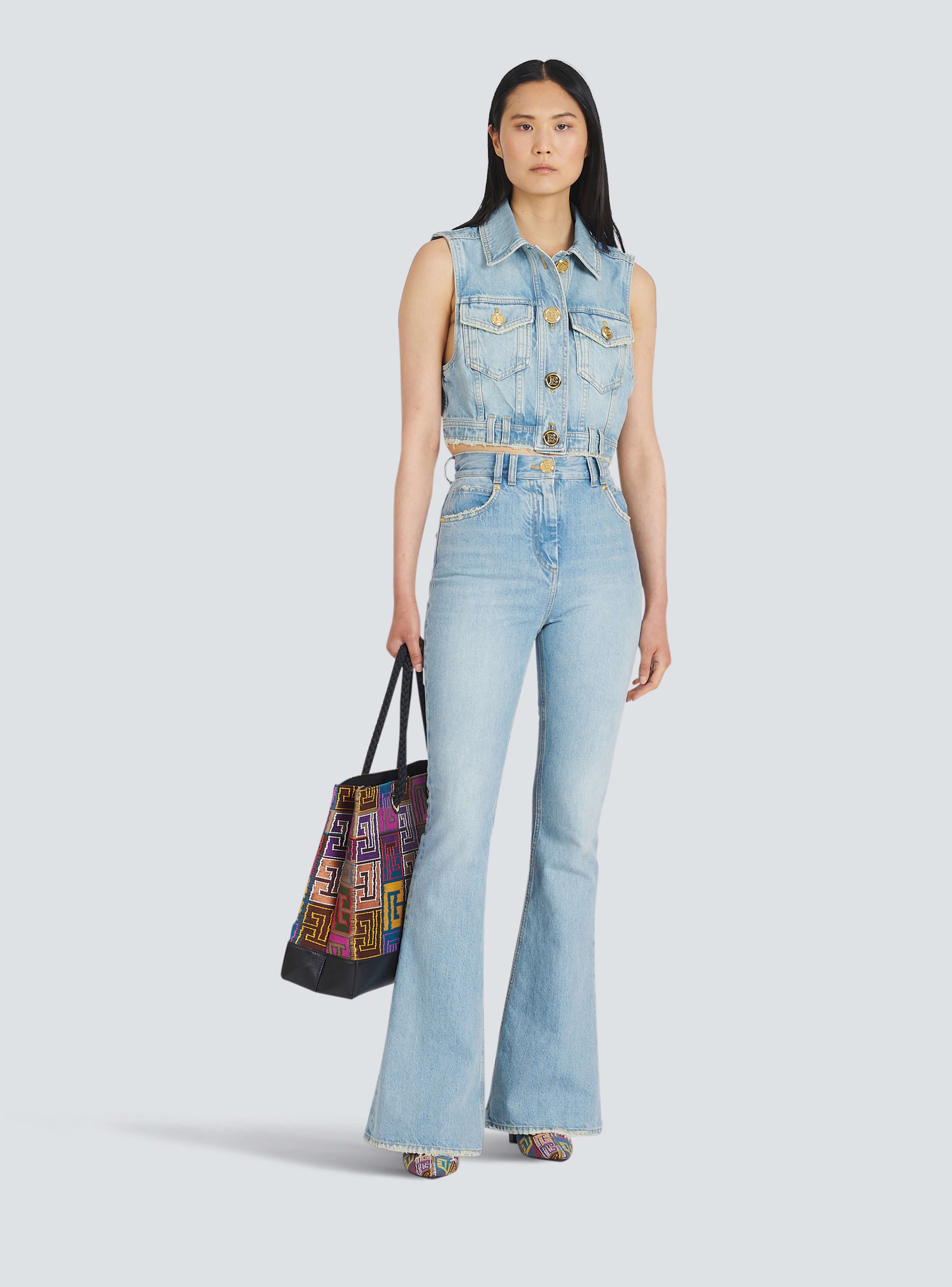 BALMAIN WOMEN'S HIGH WAIST BOOTCUT JEANS W/ MONOGRAM NWT