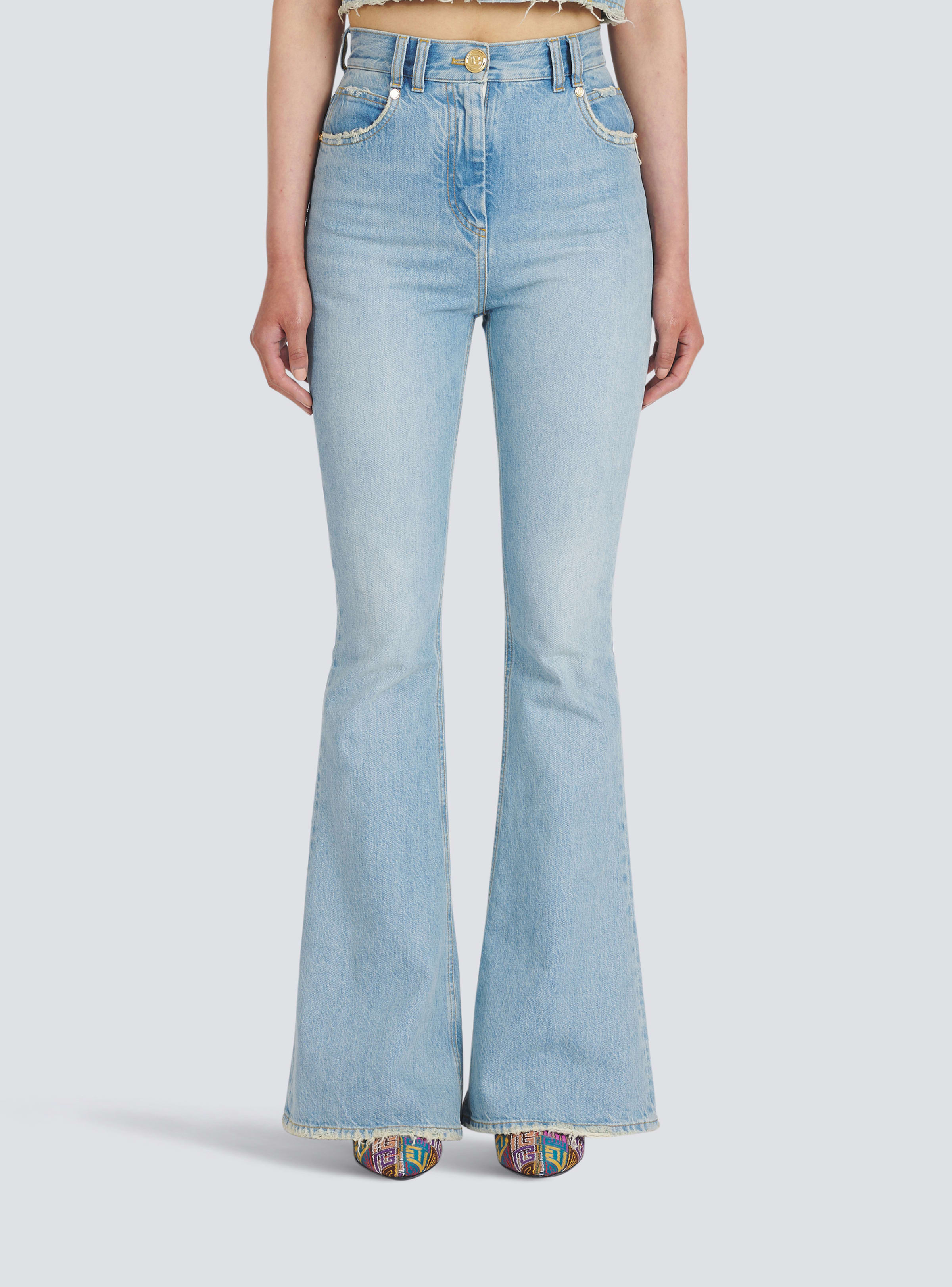 BALMAIN WOMEN'S HIGH WAIST BOOTCUT JEANS W/ MONOGRAM NWT