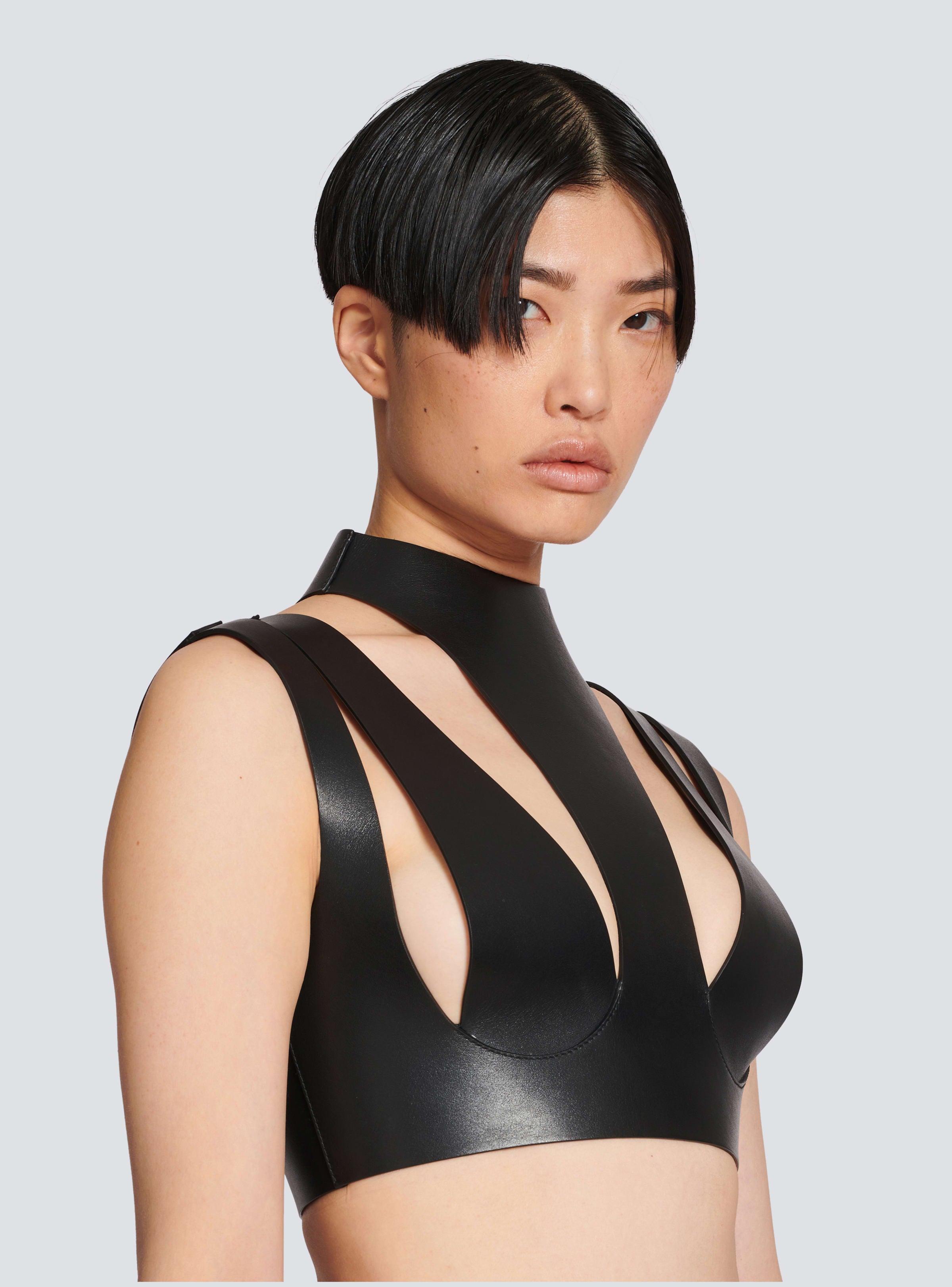 BALMAIN WOMEN'S CUT OUT LEATHER TOP NWT