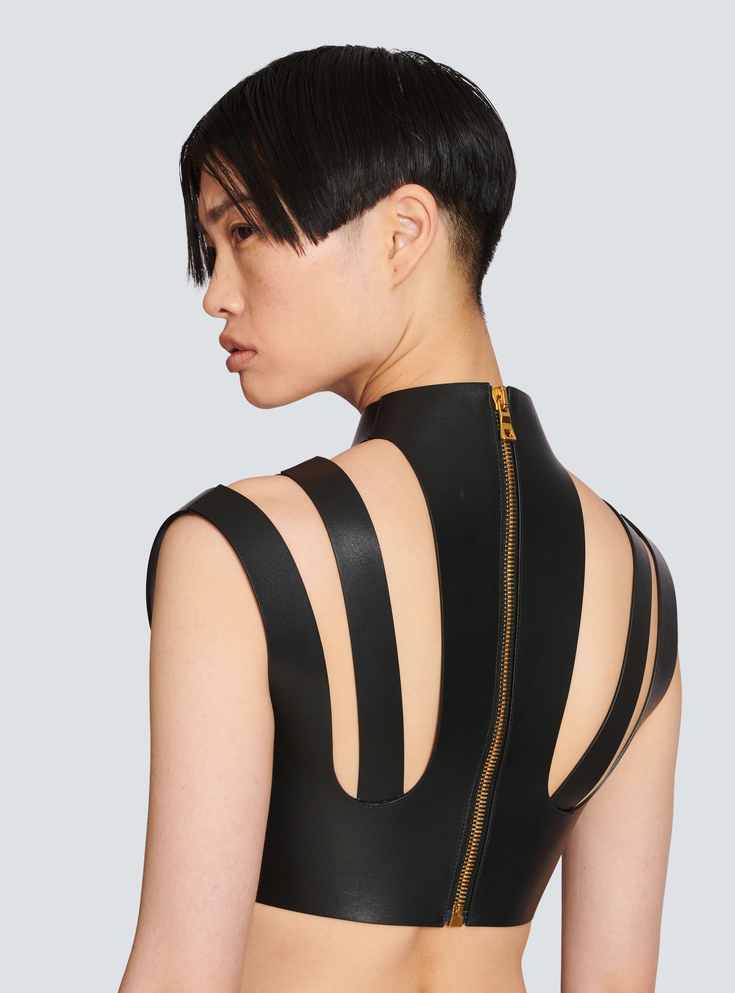 BALMAIN WOMEN'S CUT OUT LEATHER TOP NWT