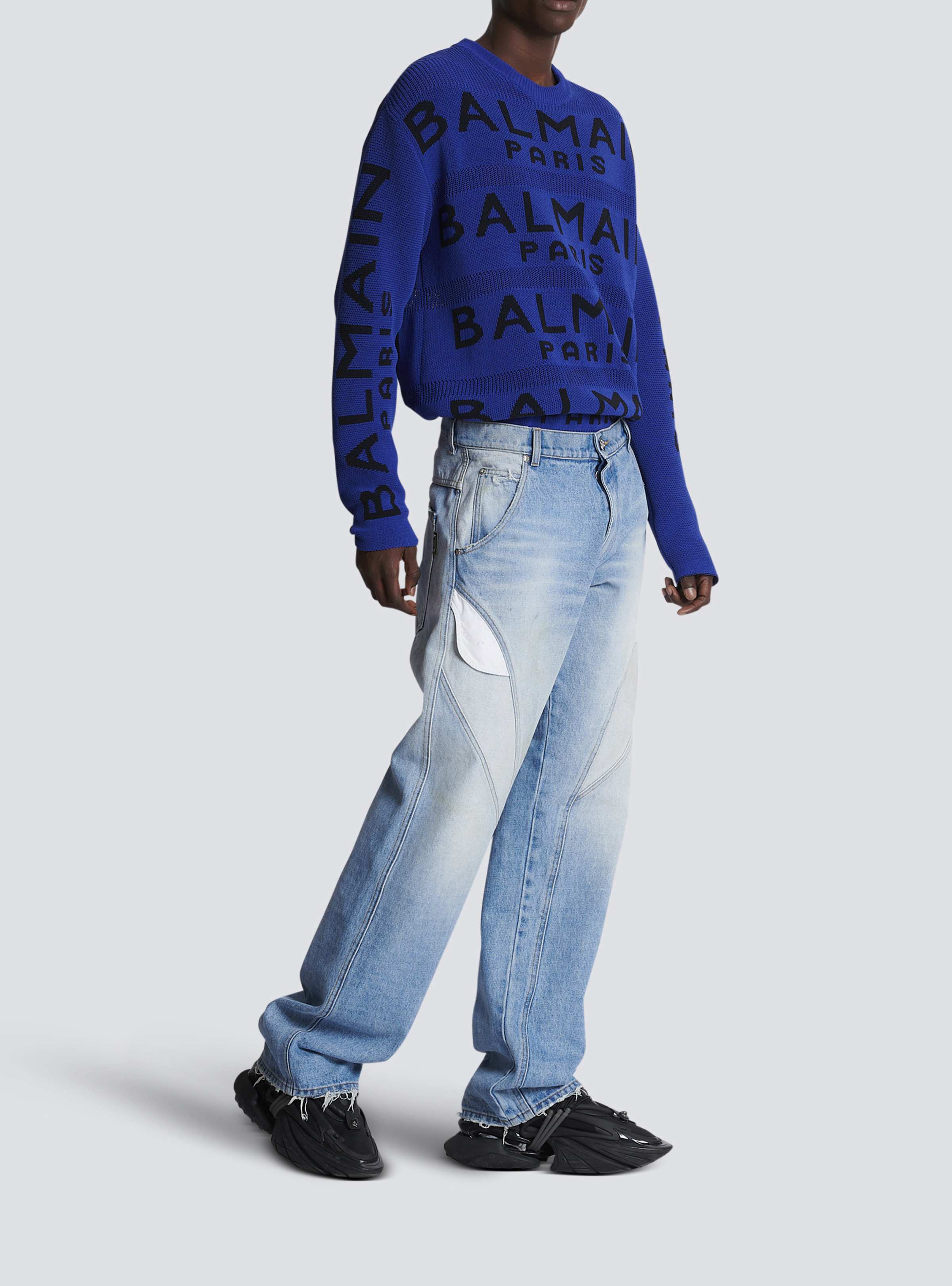 BALMAIN MEN'S MULTICUT LOOSE BLUE DENIM PANTS NWT