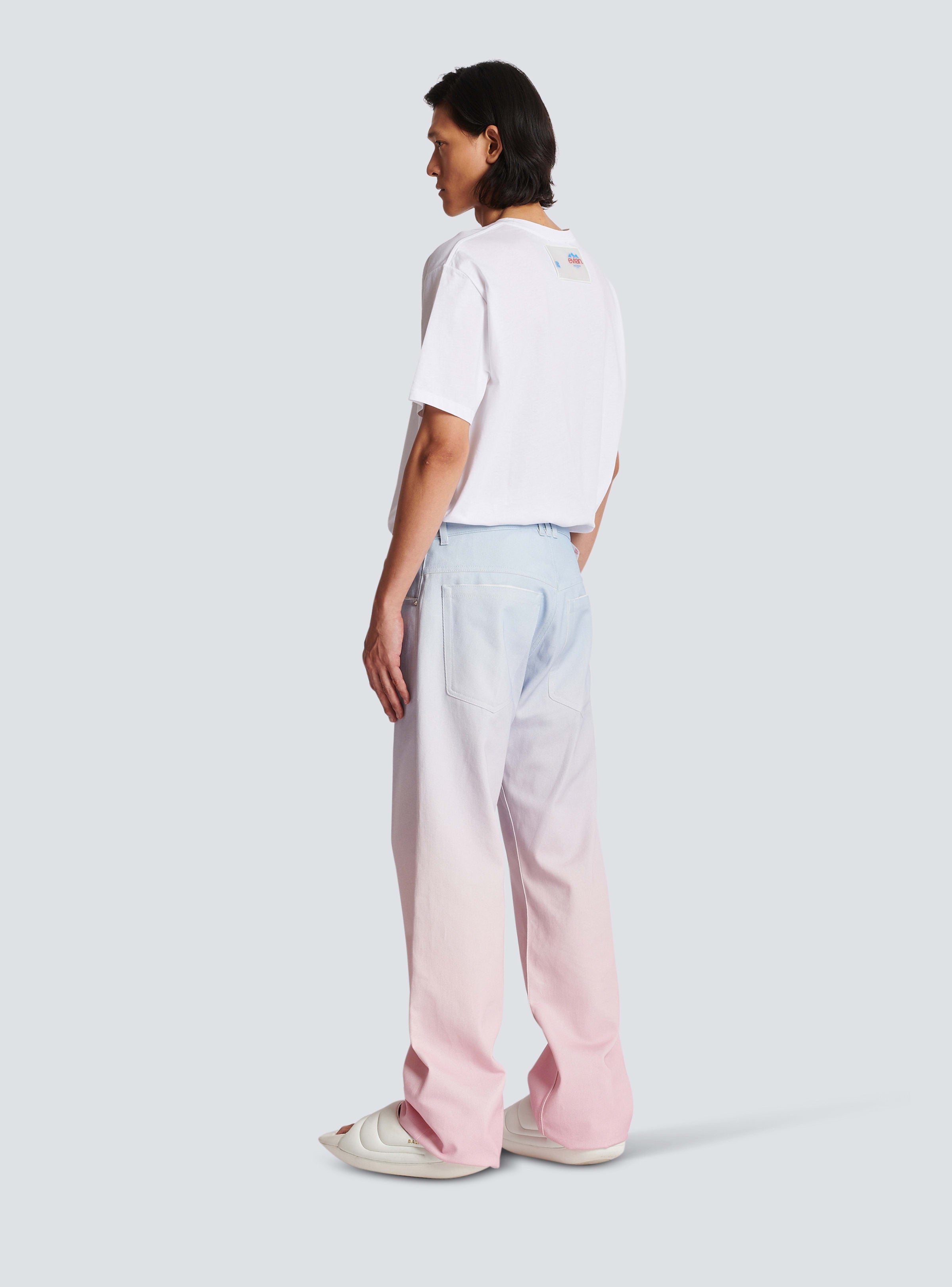 BALMAIN MEN'S BLUE PINK GRADIENT DENIM TROUSERS