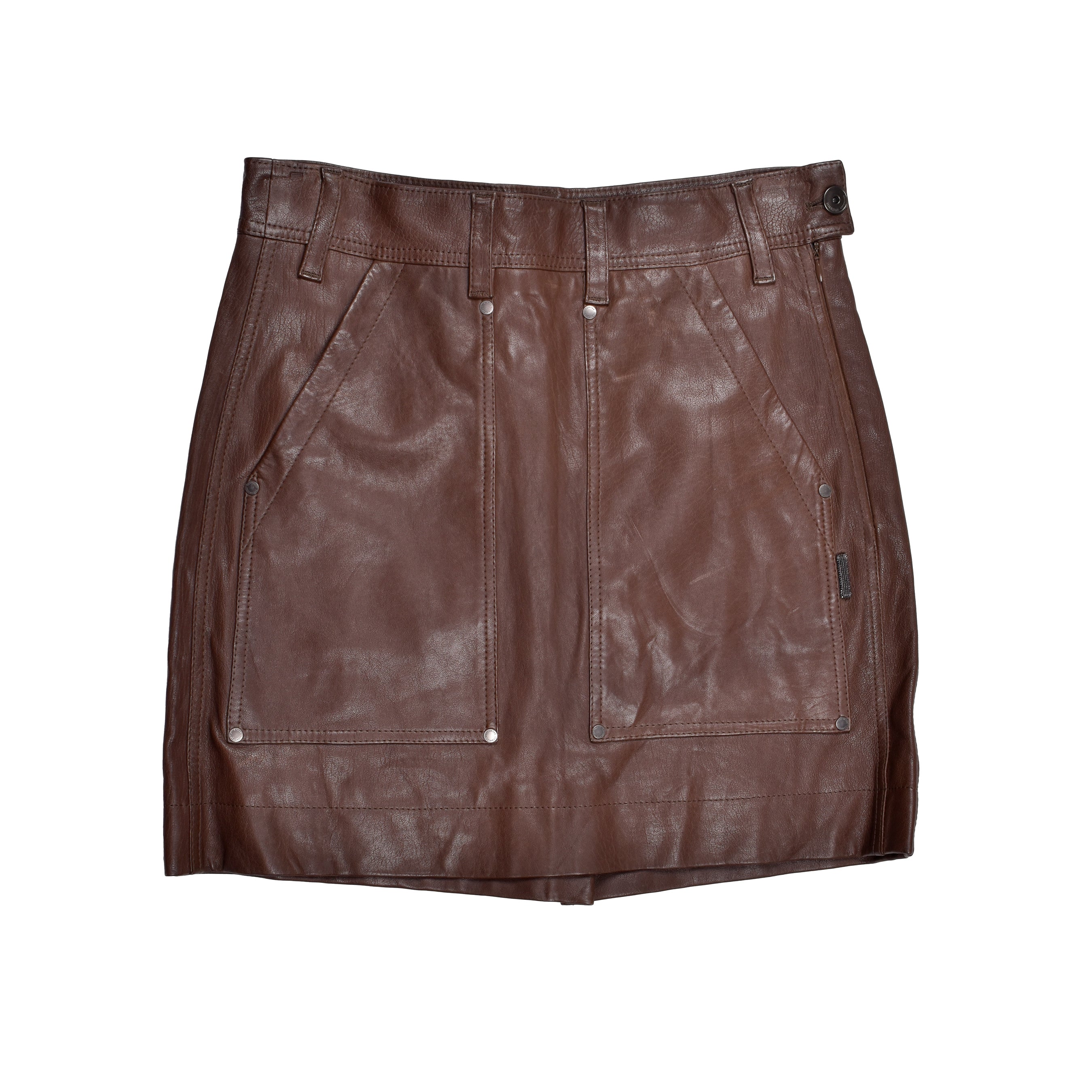 BRUNELLO CUCINELLI WOMEN'S BROWN LEATHER MINI SKIRT