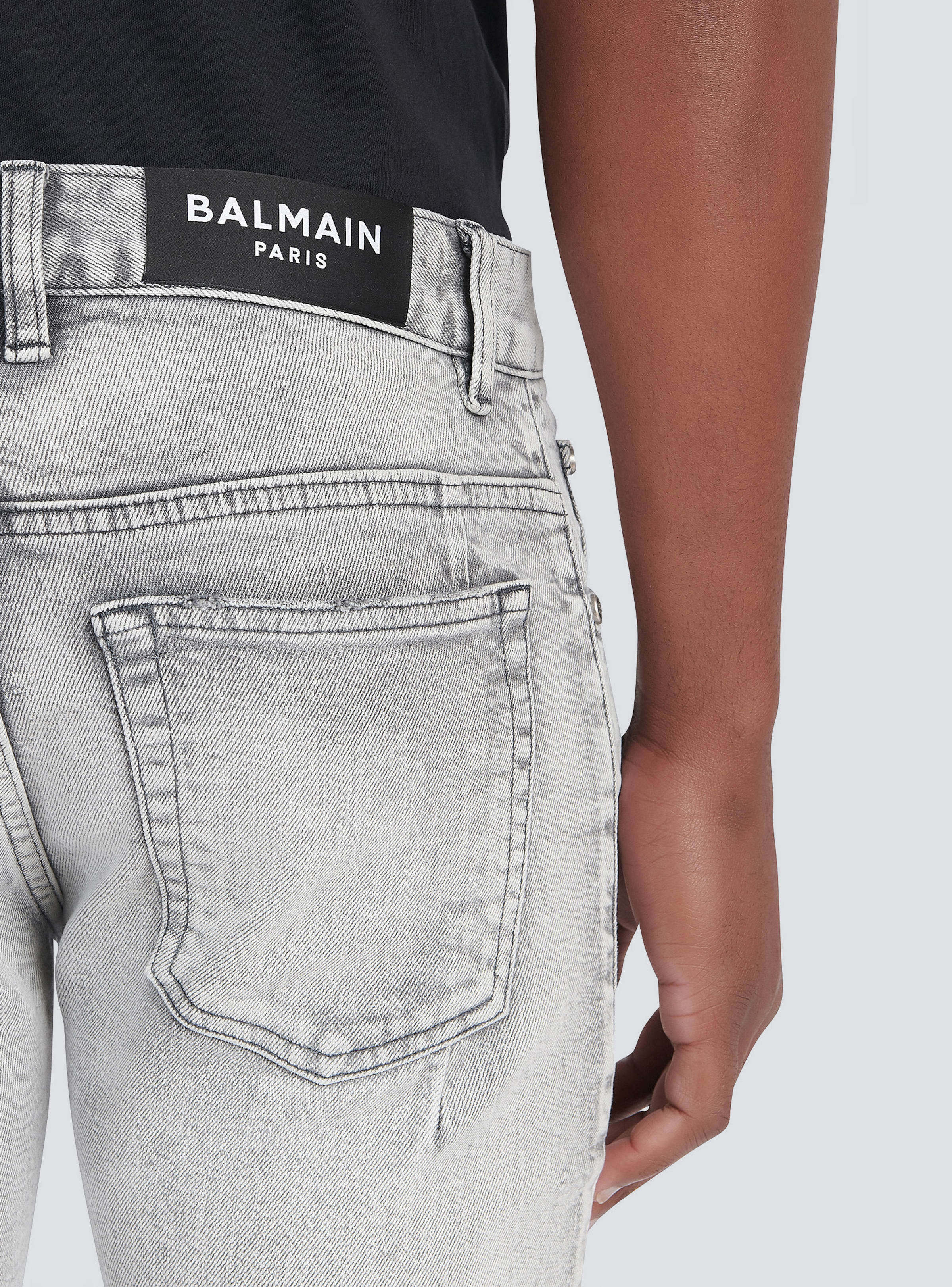 BALMAIN MEN'S RIBBED PATCHES SLIM JEANS-BLEACHED NWT