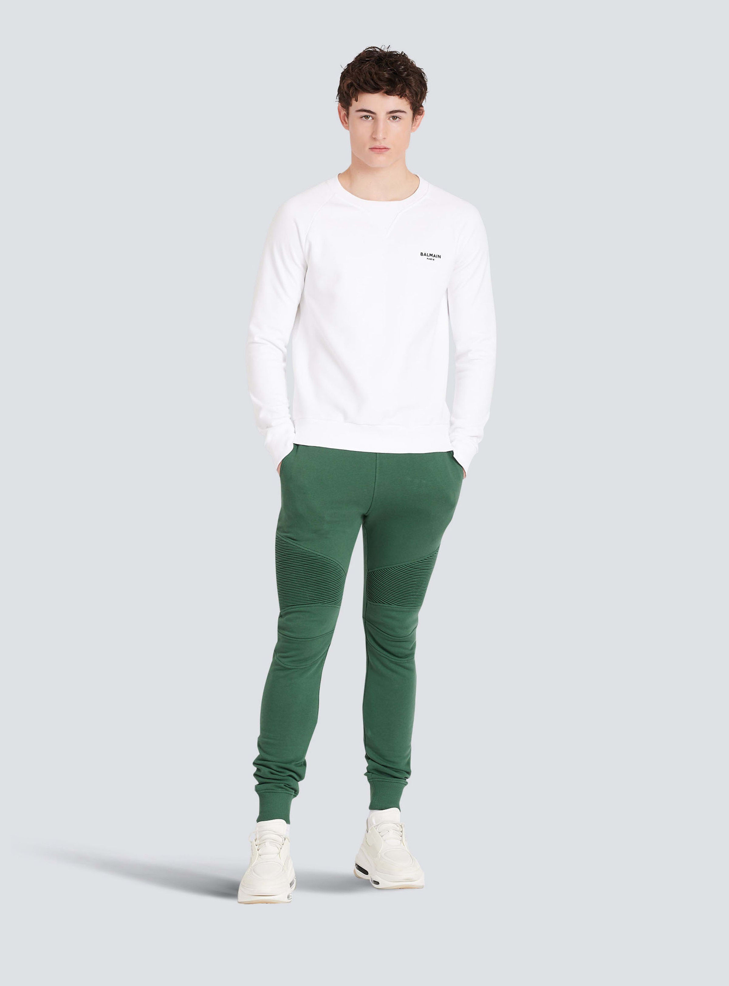 BALMAIN MEN'S RIBBED BALMAIN PRINTED SWEATPANTS NWT