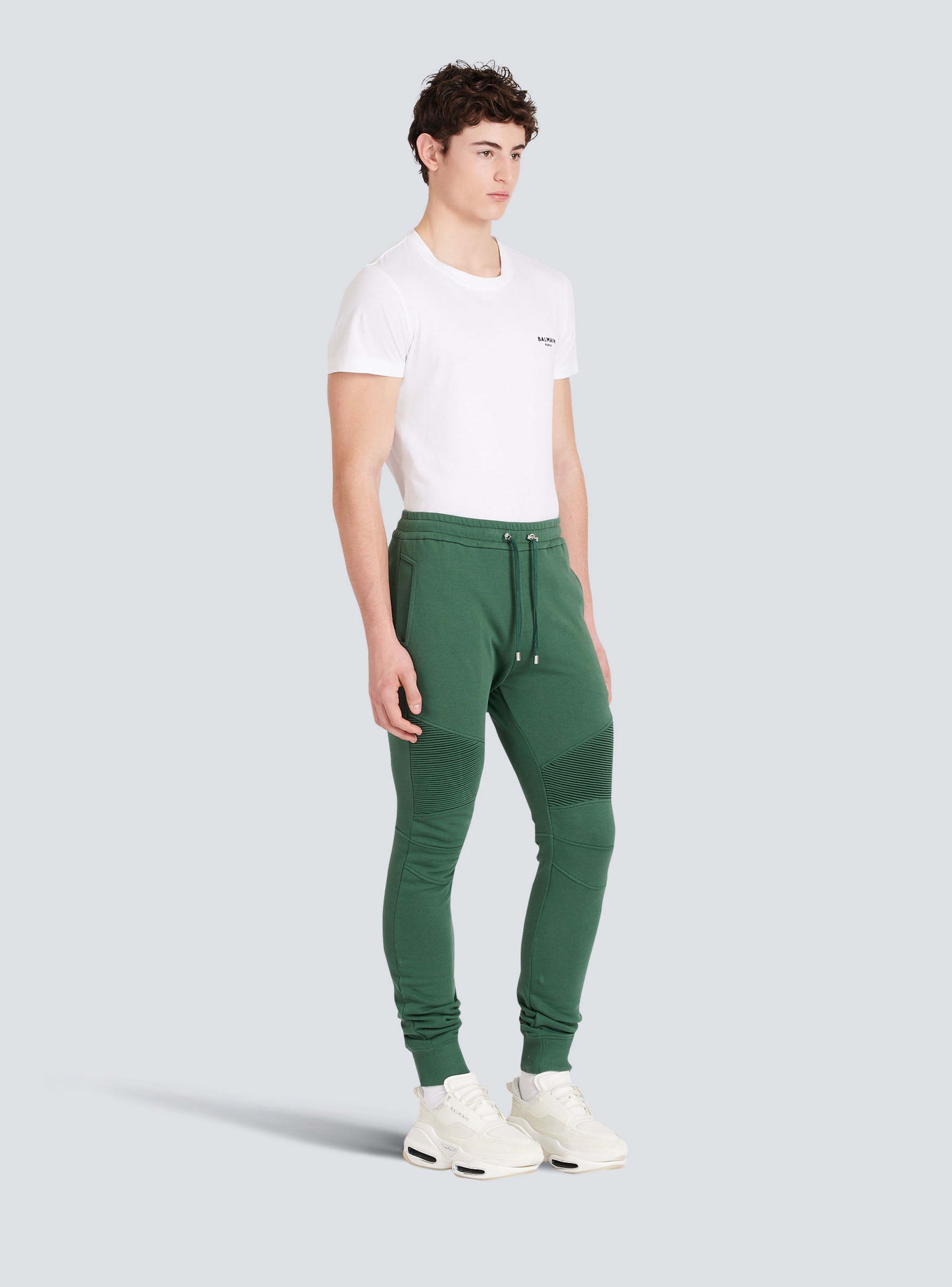 BALMAIN MEN'S RIBBED BALMAIN PRINTED SWEATPANTS NWT