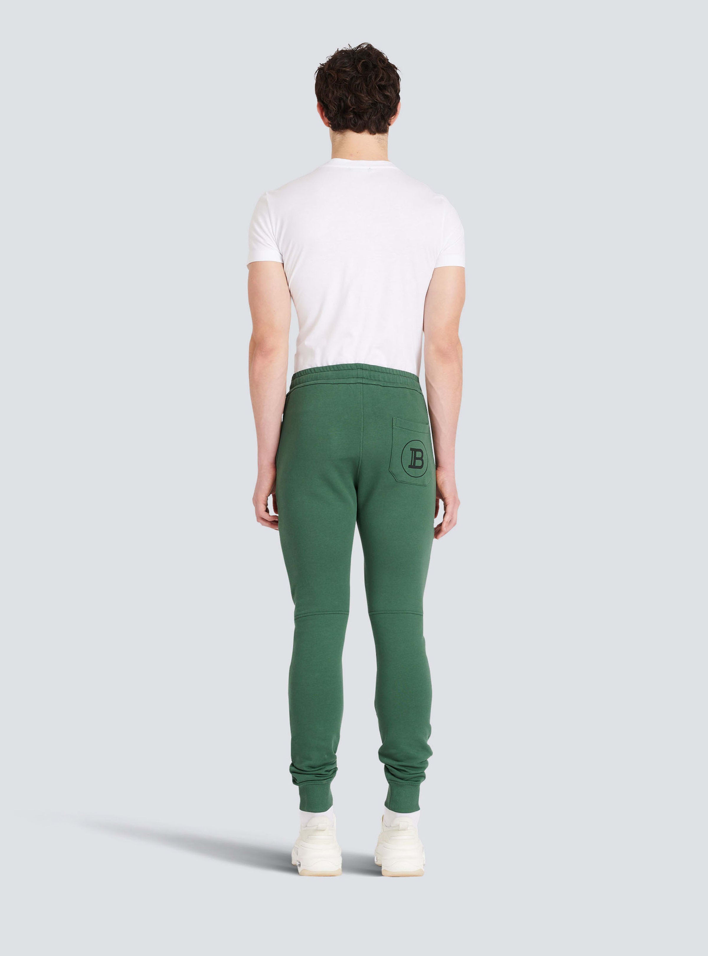 BALMAIN MEN'S RIBBED BALMAIN PRINTED SWEATPANTS NWT