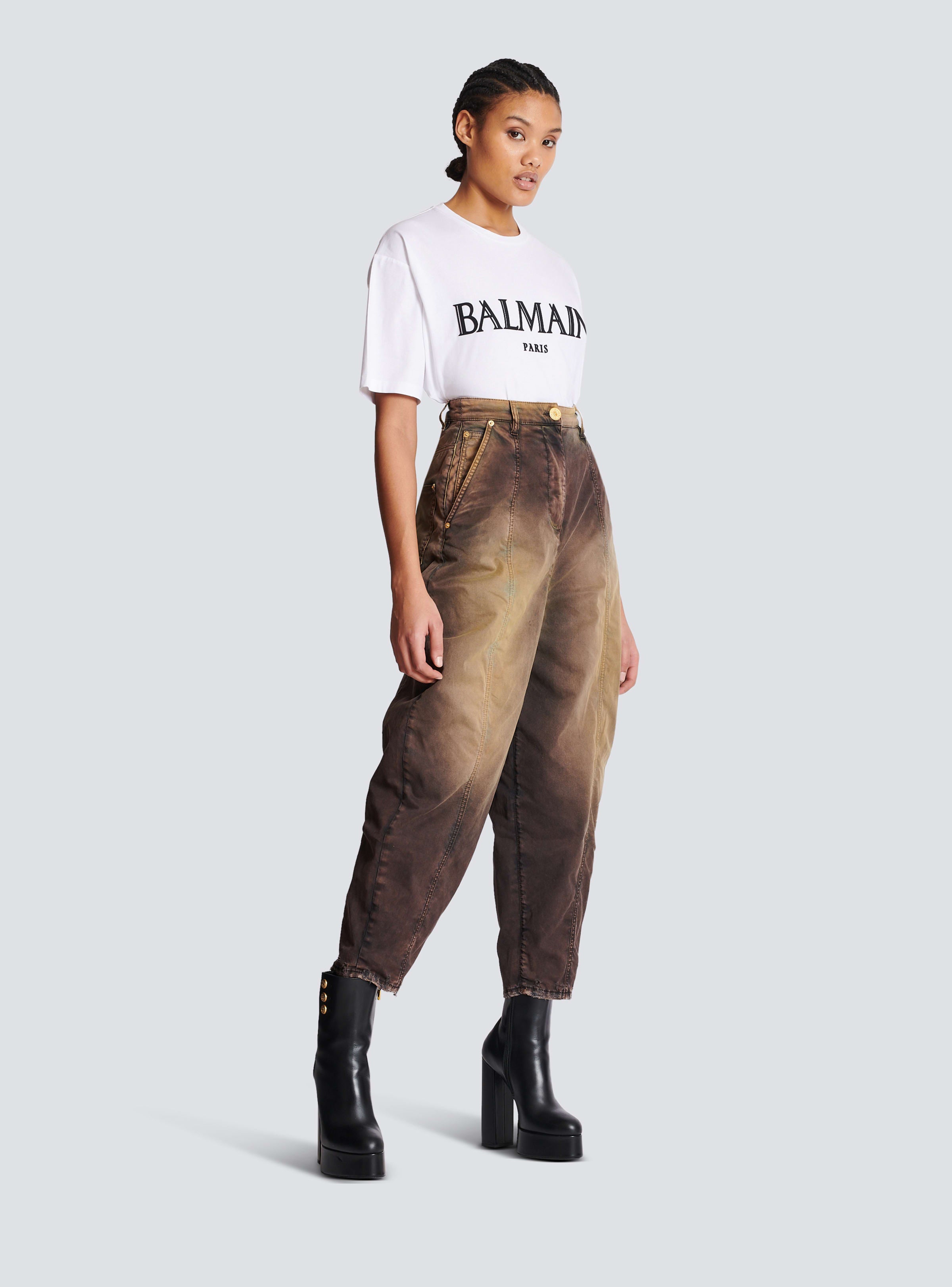 BALMAIN WOMEN'S LARGE TAPPERED TIE & DYE DENIM PANTS NWT