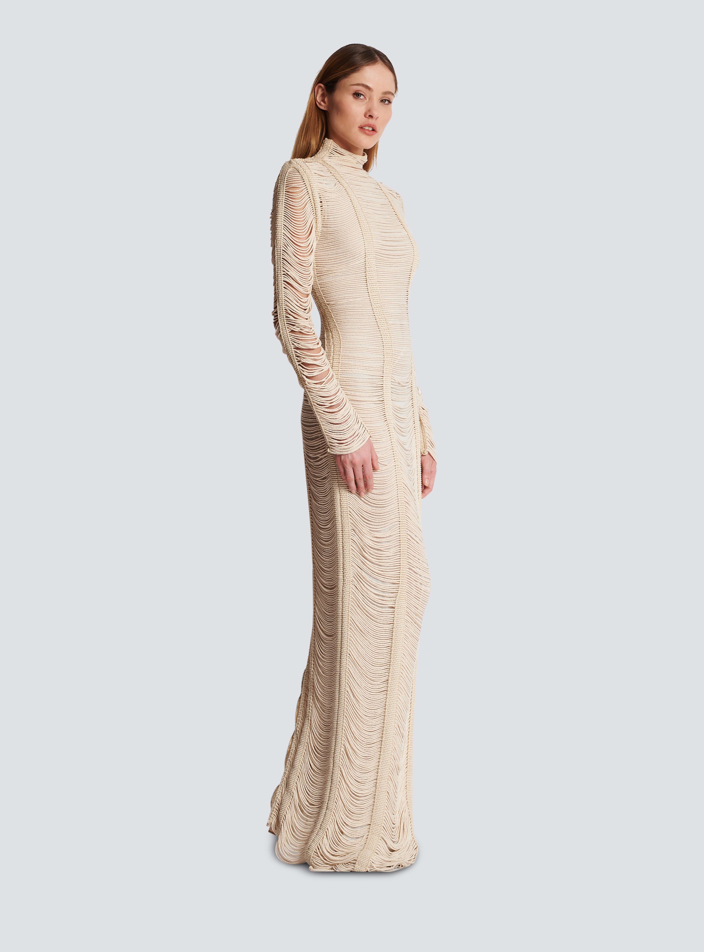 BALMAIN WOMEN'S NATURAL MACRAME KNIT LONG DRESS