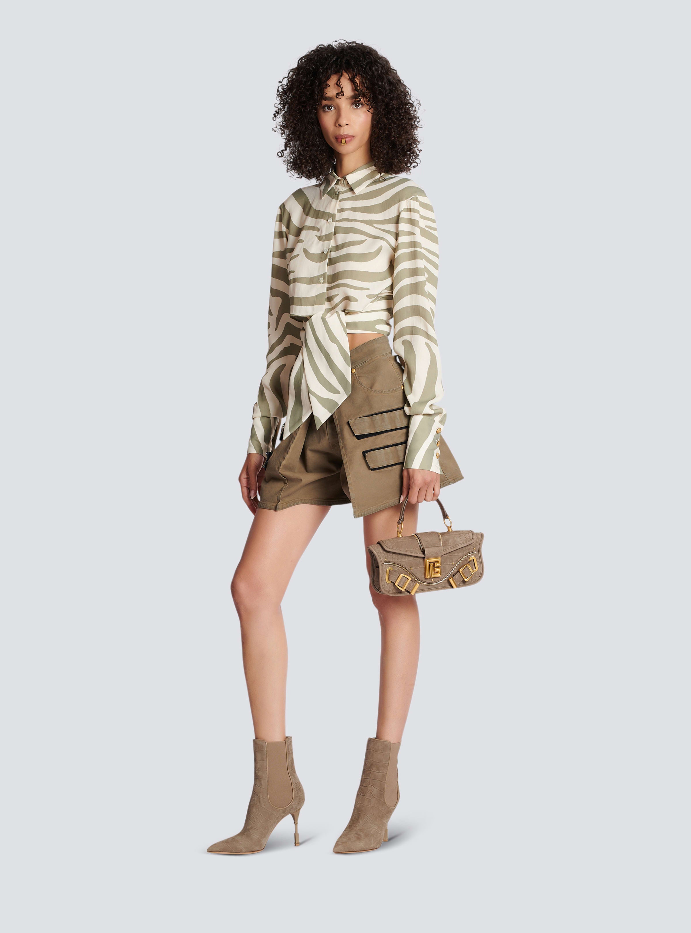 BALMAIN WOMEN'S MAO COLLAR ZEBRA PRINTED SHORT SHIRT NWT