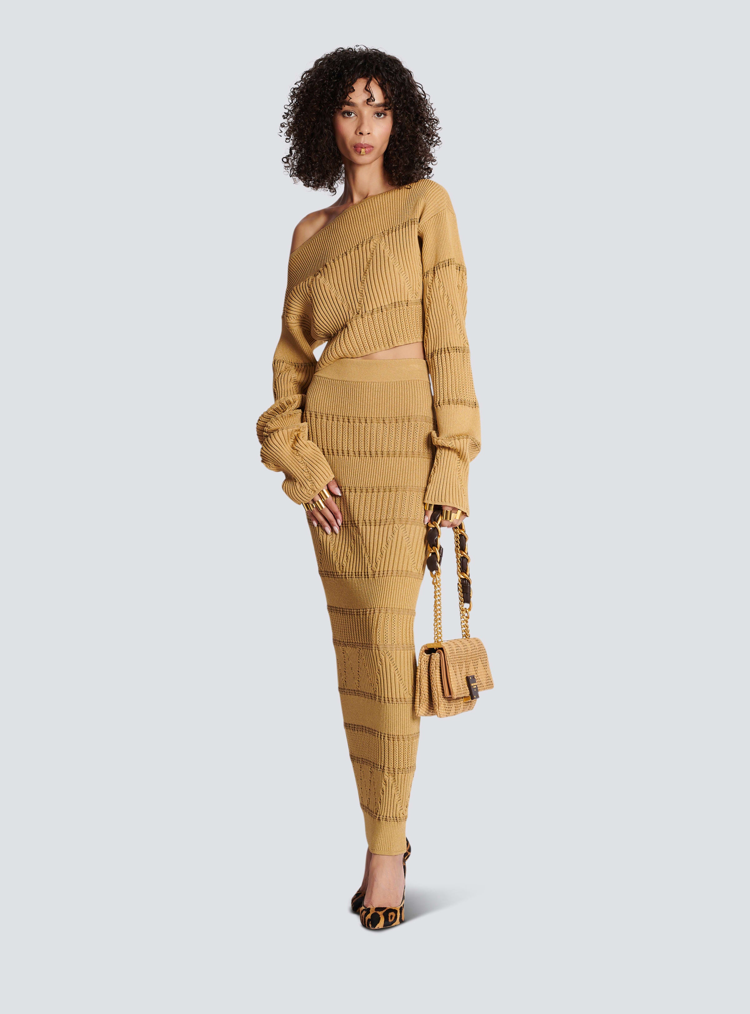 BALMAIN WOMEN'S BOAT NECK KNITTED CROPPPED SWEATER NWT