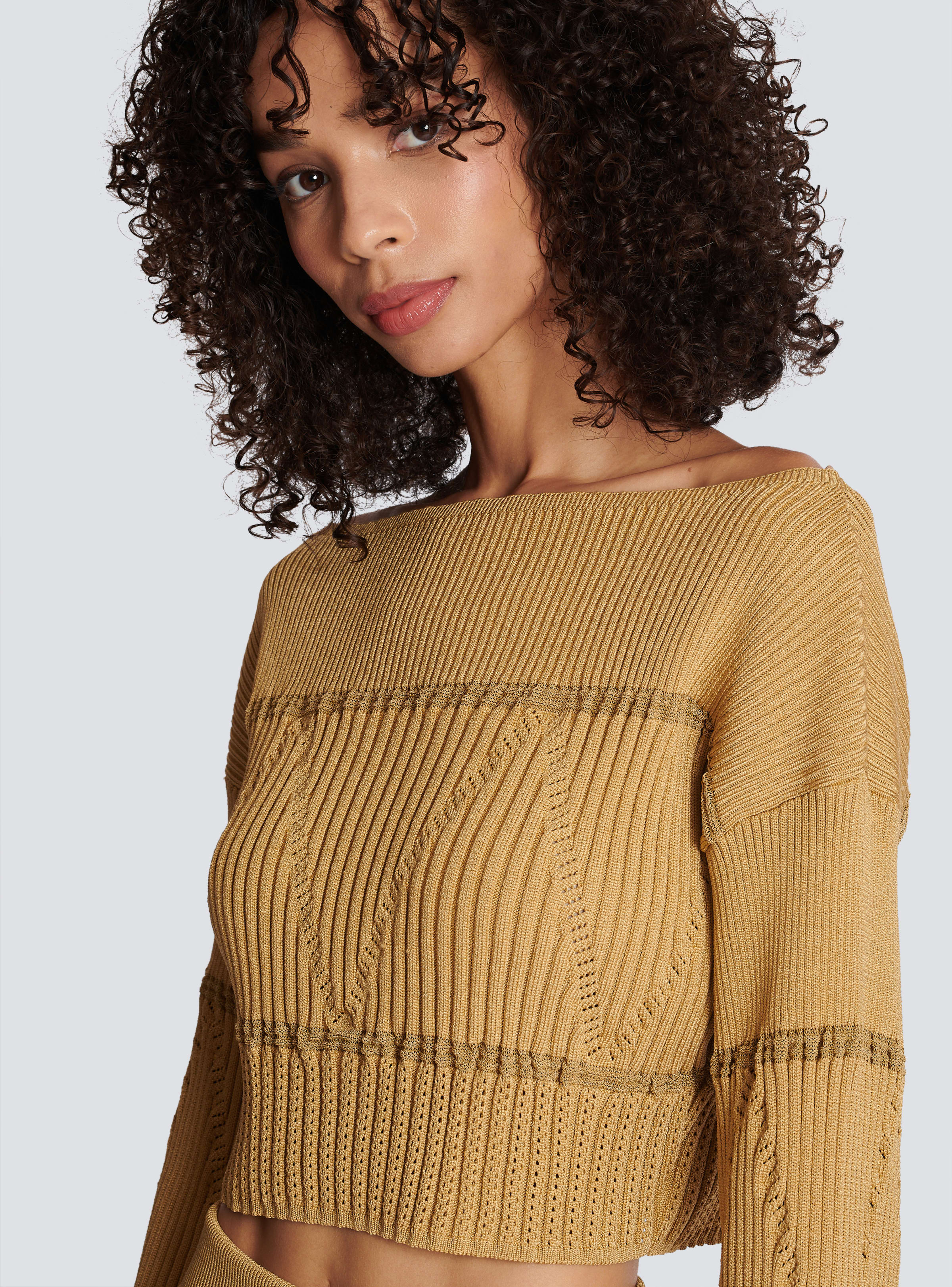 BALMAIN WOMEN'S BOAT NECK KNITTED CROPPPED SWEATER NWT