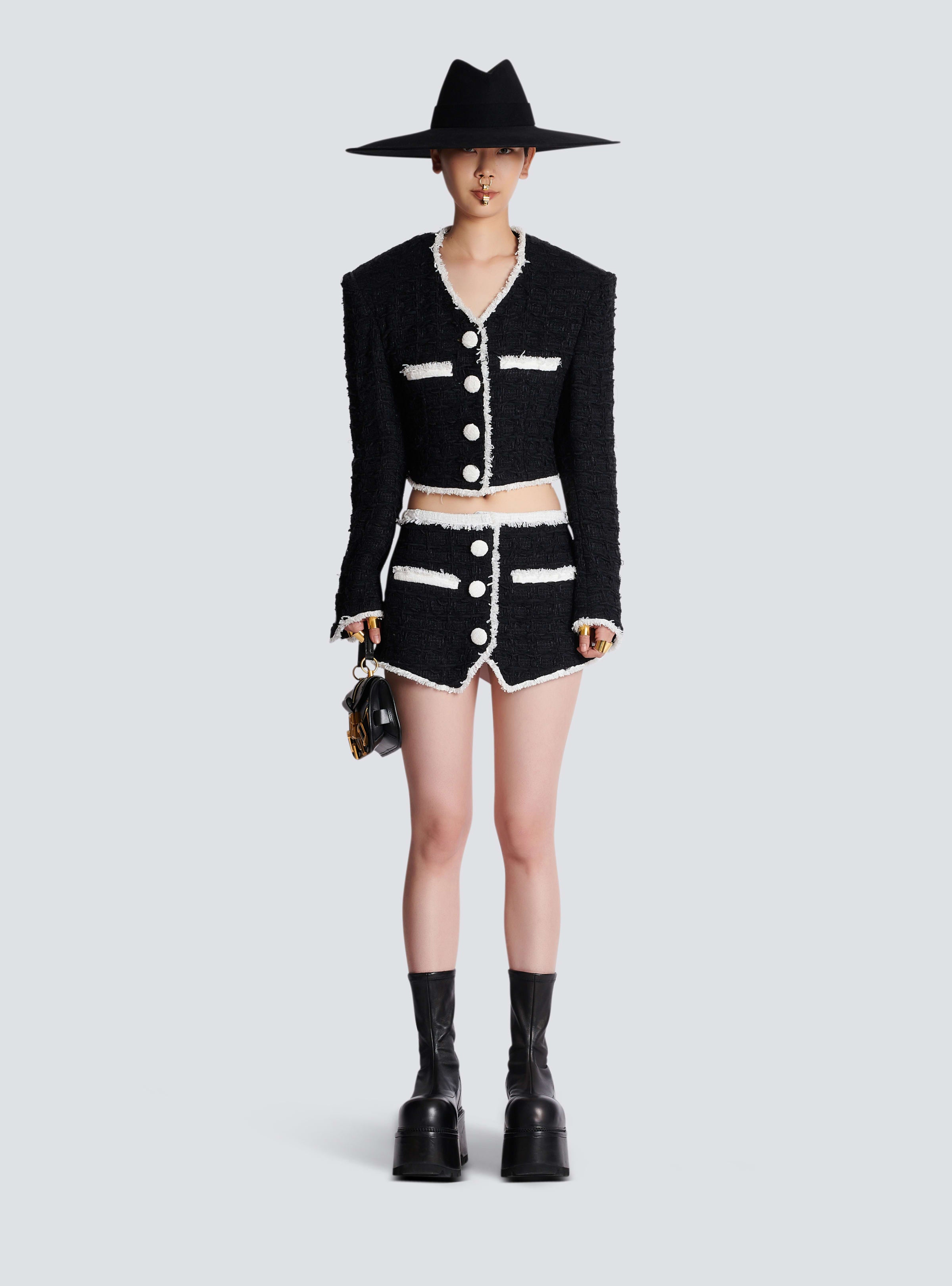 BALMAIN WOMEN'S CONTRASTED TWEED MINI SKIRT NWT