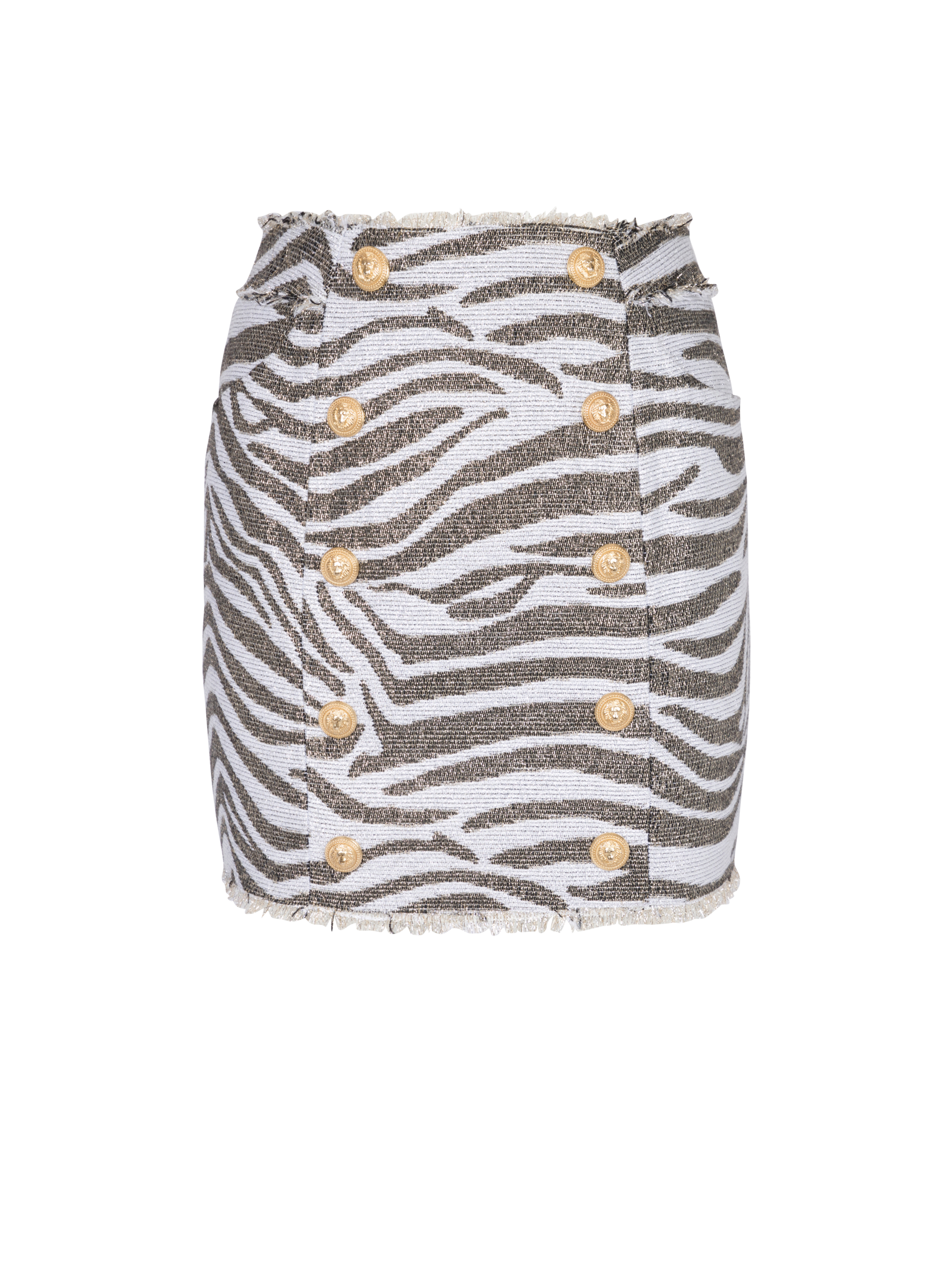 BALMAIN WOMEN'S HW BUTONNED LUREX ZEBRA SHORT SKIRT NWT