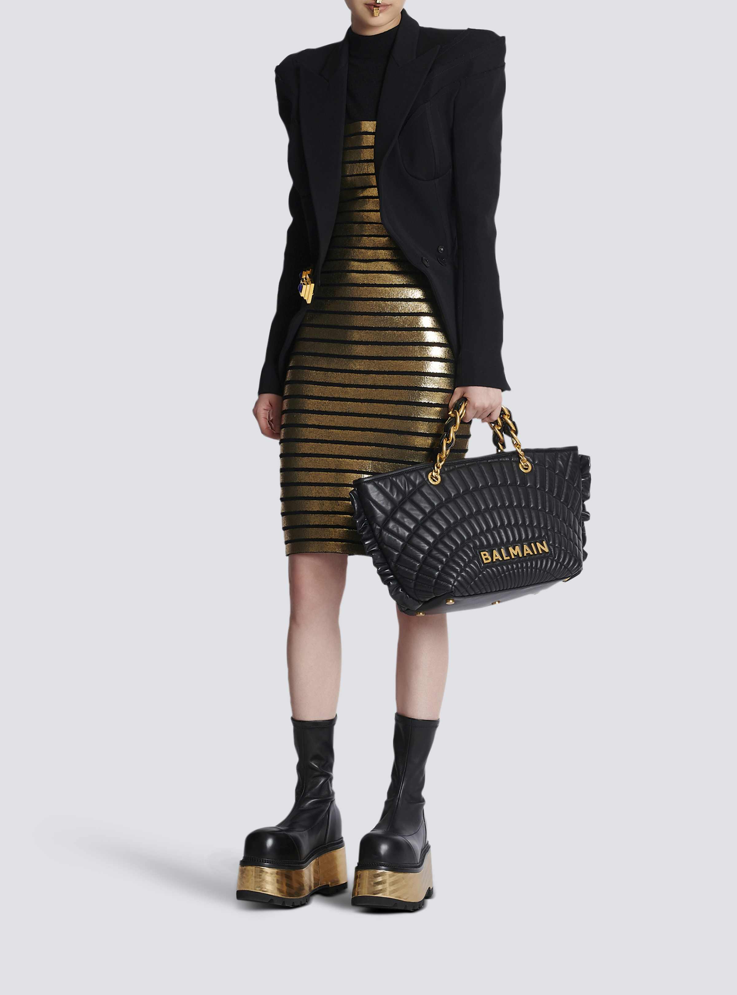 BALMAIN WOMEN'S HW GOLDEN STRIPED KNIT KNEE SKIRT NWT