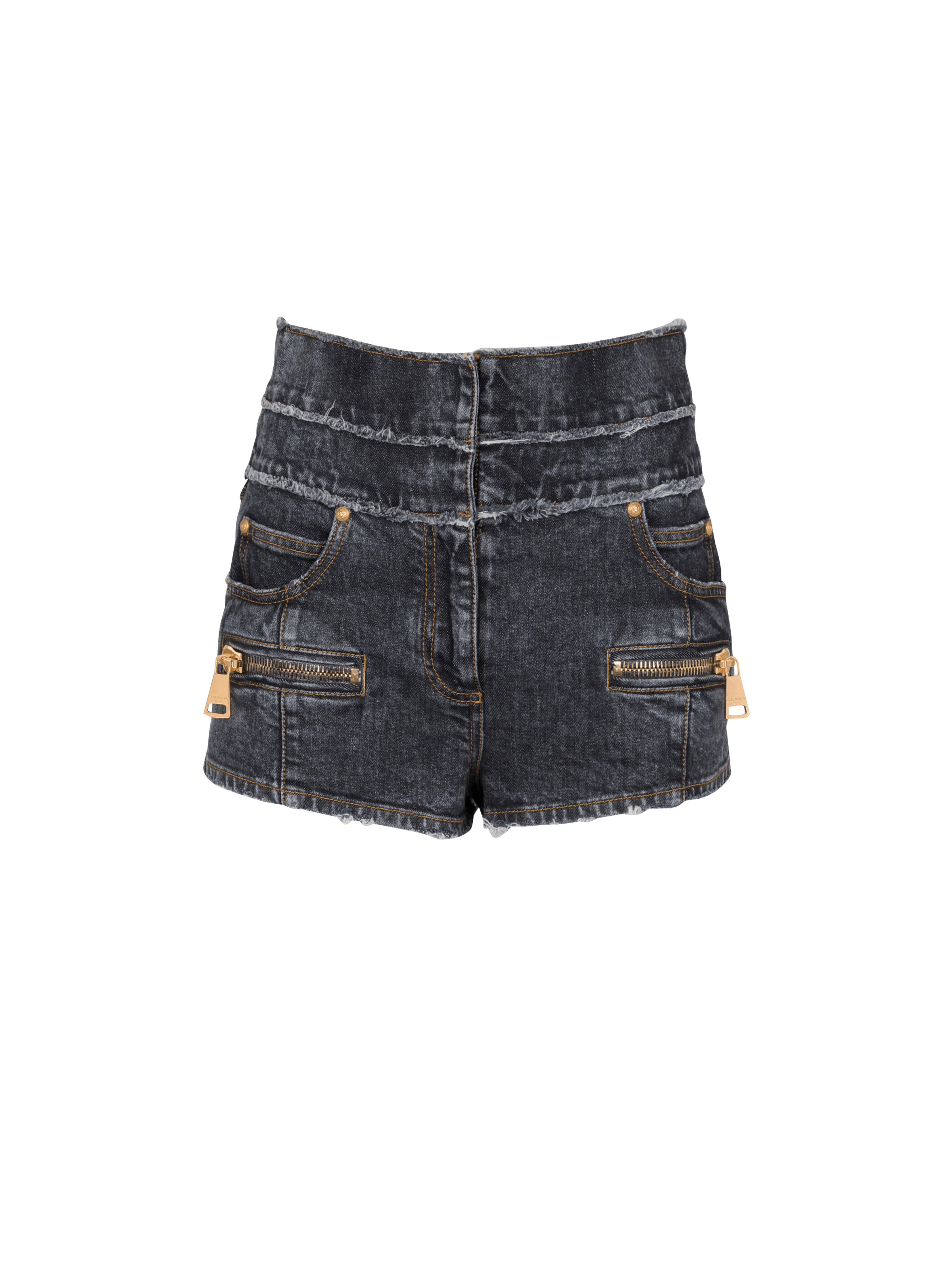 BALMAIN WOMEN'S HW ZIPPED USED DENIM SHORTS NWT