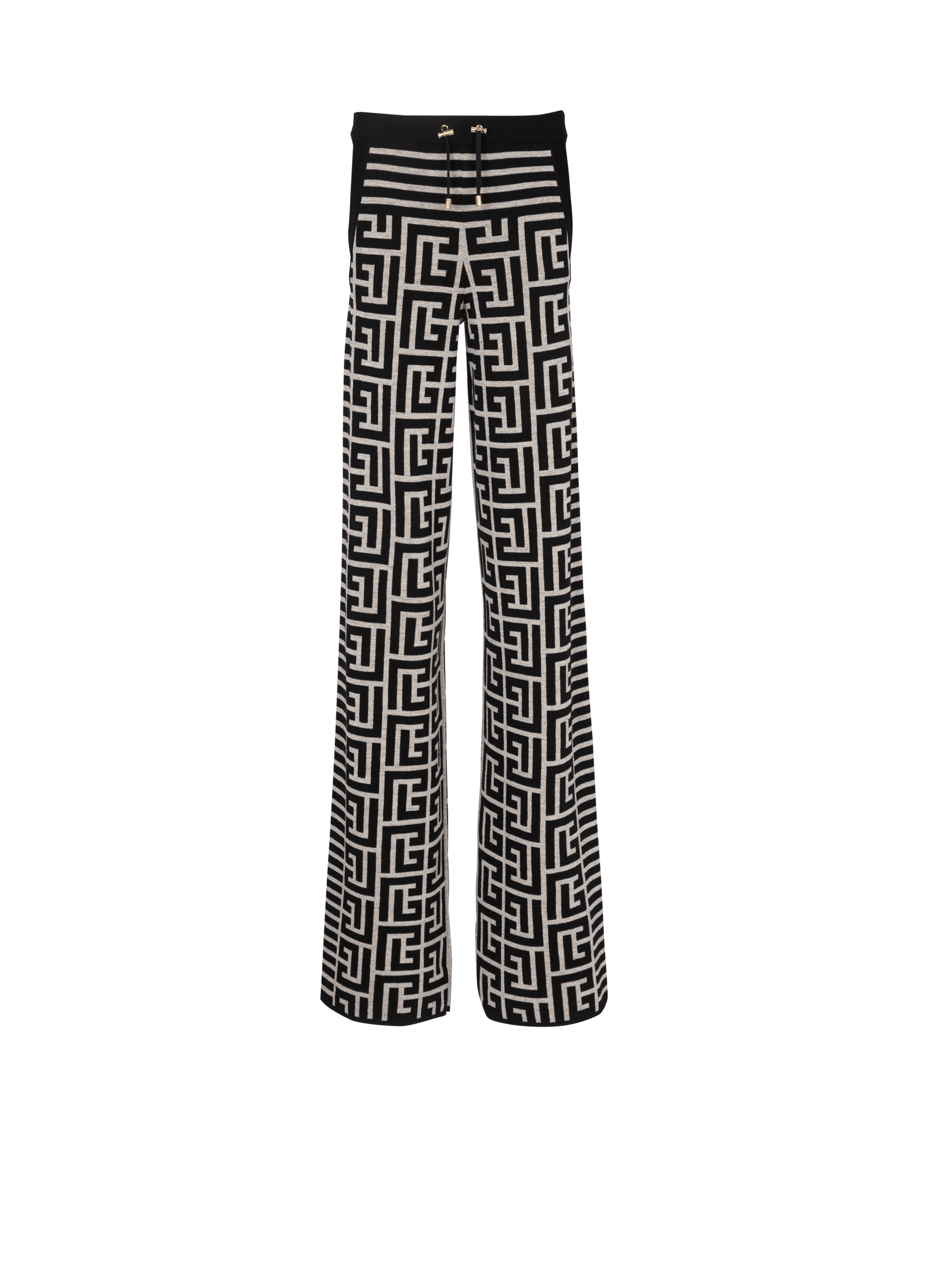 BALMAIN WOMEN'S STRIPED MONOGRAM WOOL LINEN KNIT PANTS NWT