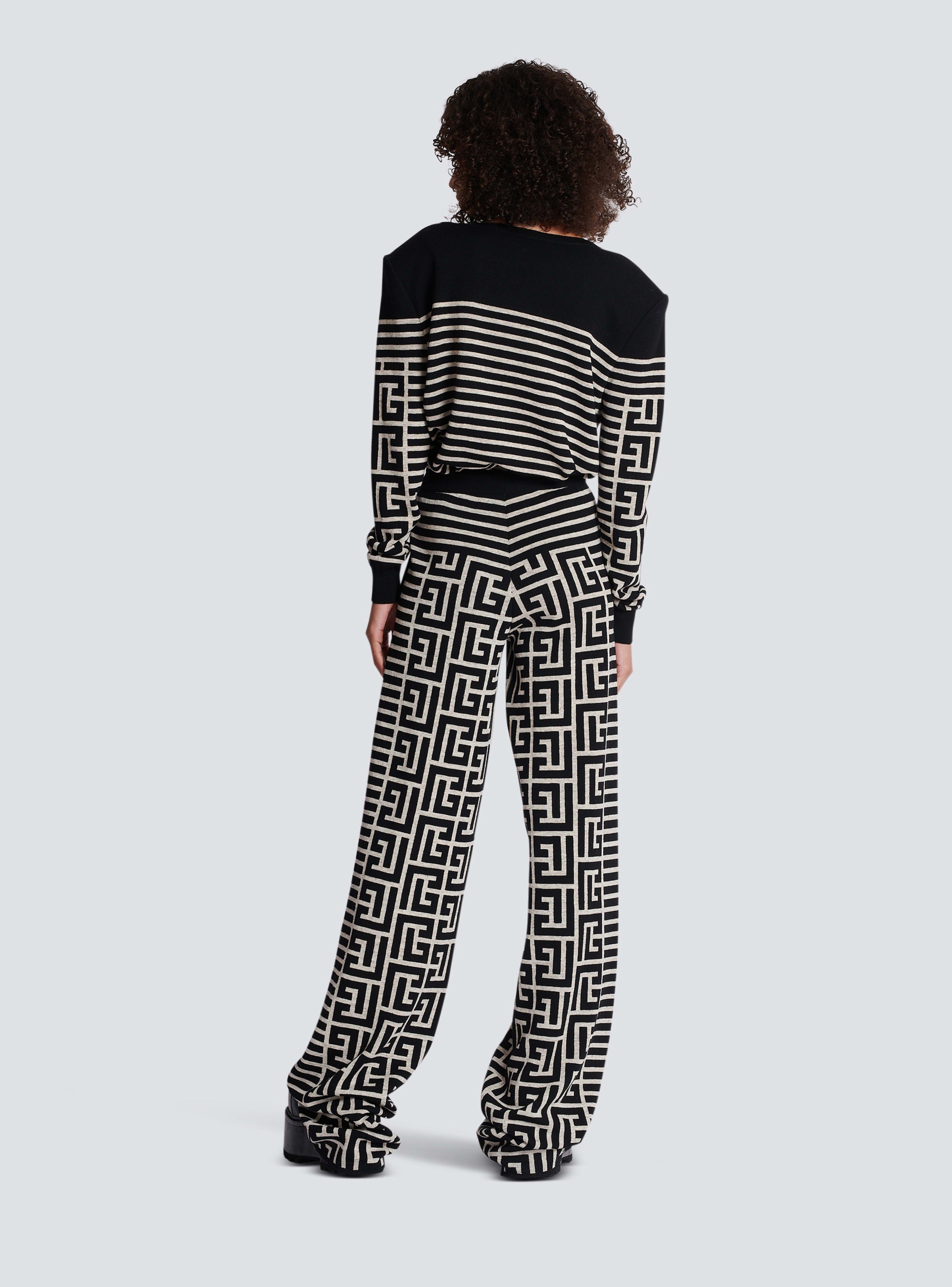 BALMAIN WOMEN'S STRIPED MONOGRAM WOOL LINEN KNIT PANTS NWT