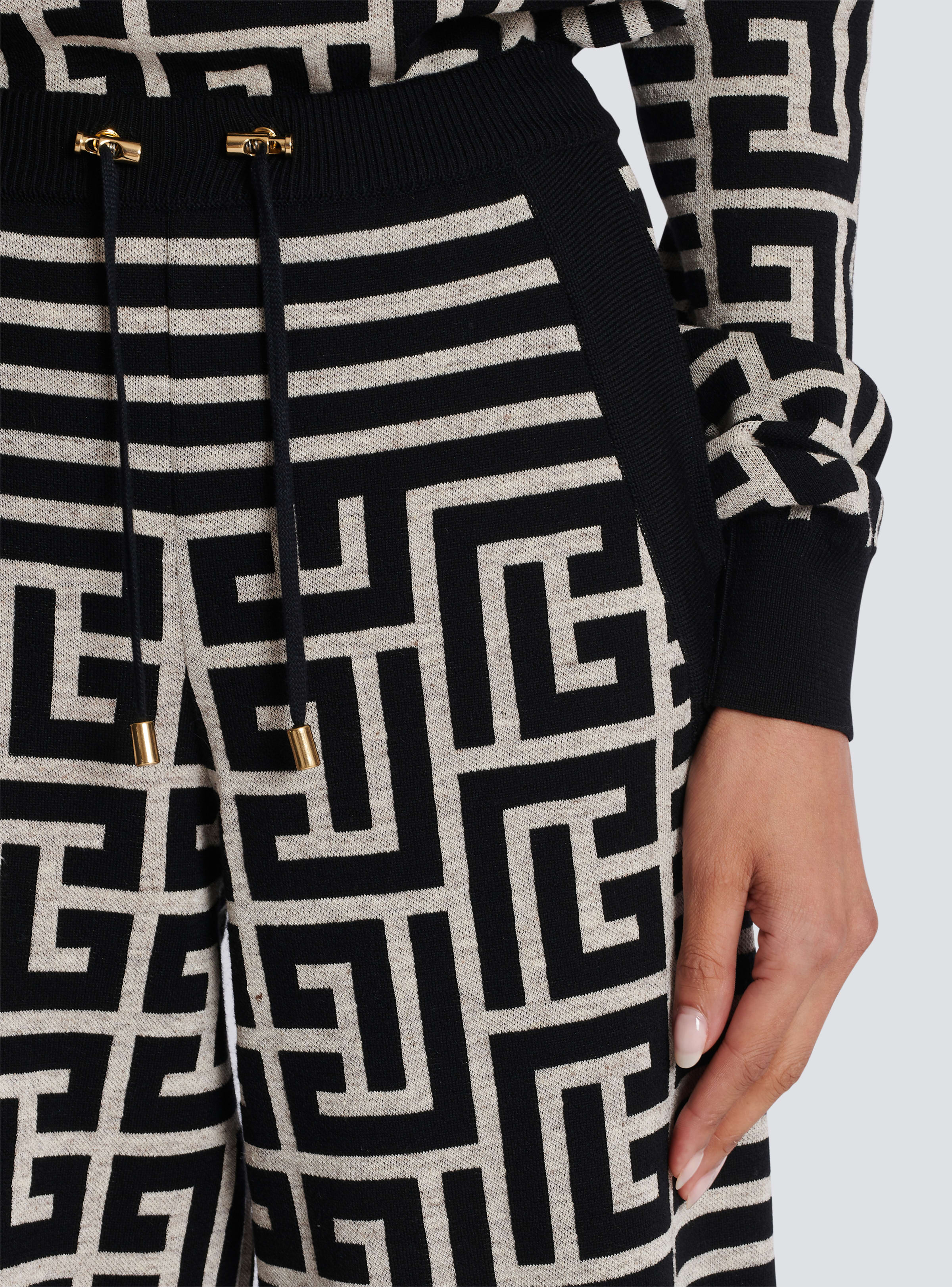 BALMAIN WOMEN'S STRIPED MONOGRAM WOOL LINEN KNIT PANTS NWT