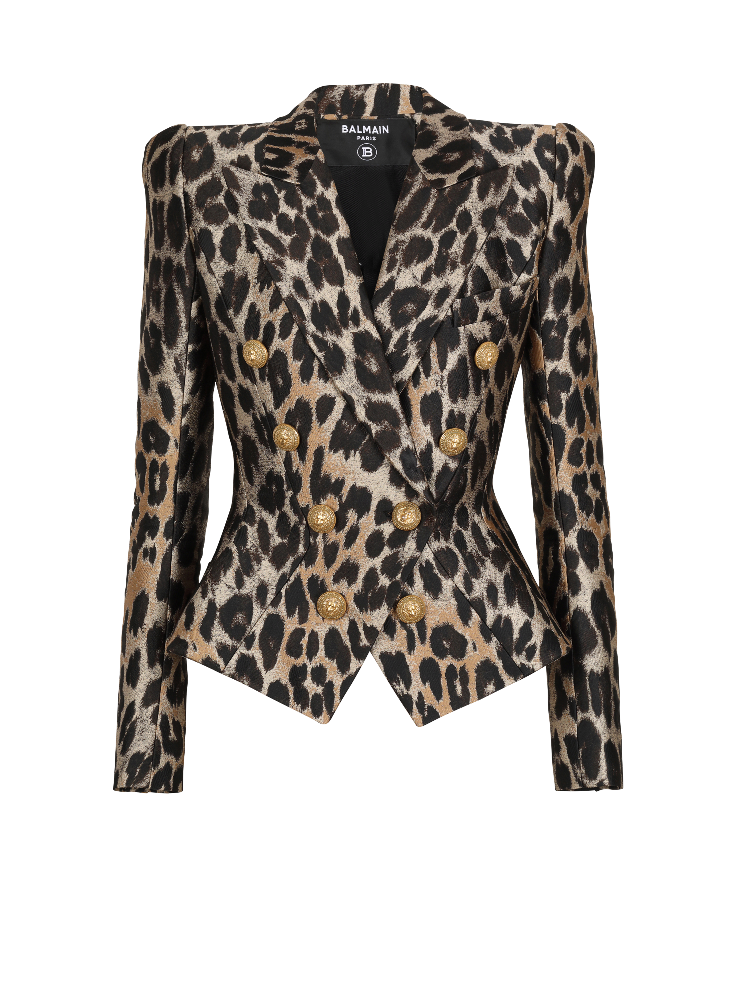 BALMAIN WOMEN'S 8 BTN LEOPARD JACQUARD JACKET NWT