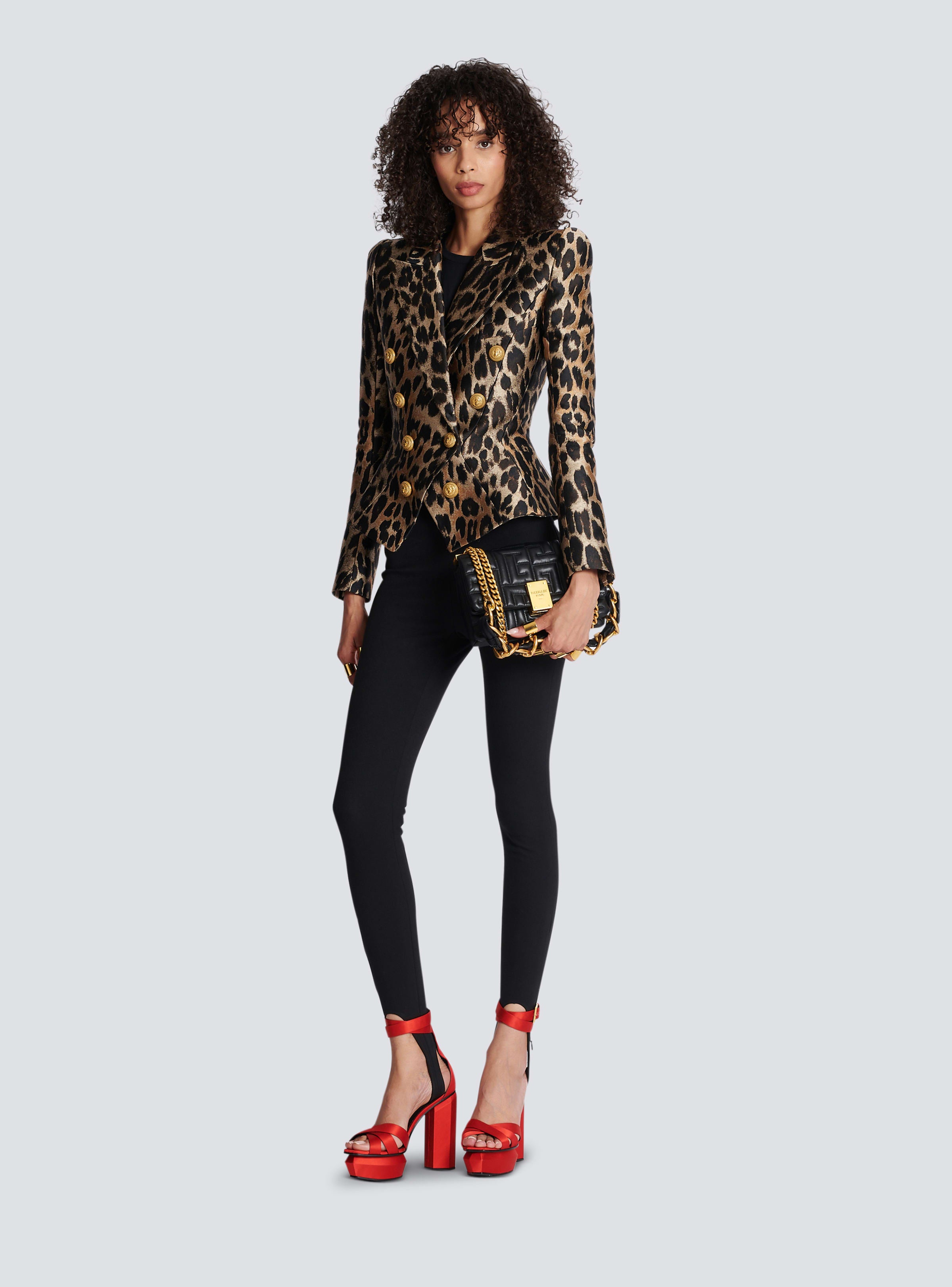 BALMAIN WOMEN'S 8 BTN LEOPARD JACQUARD JACKET NWT