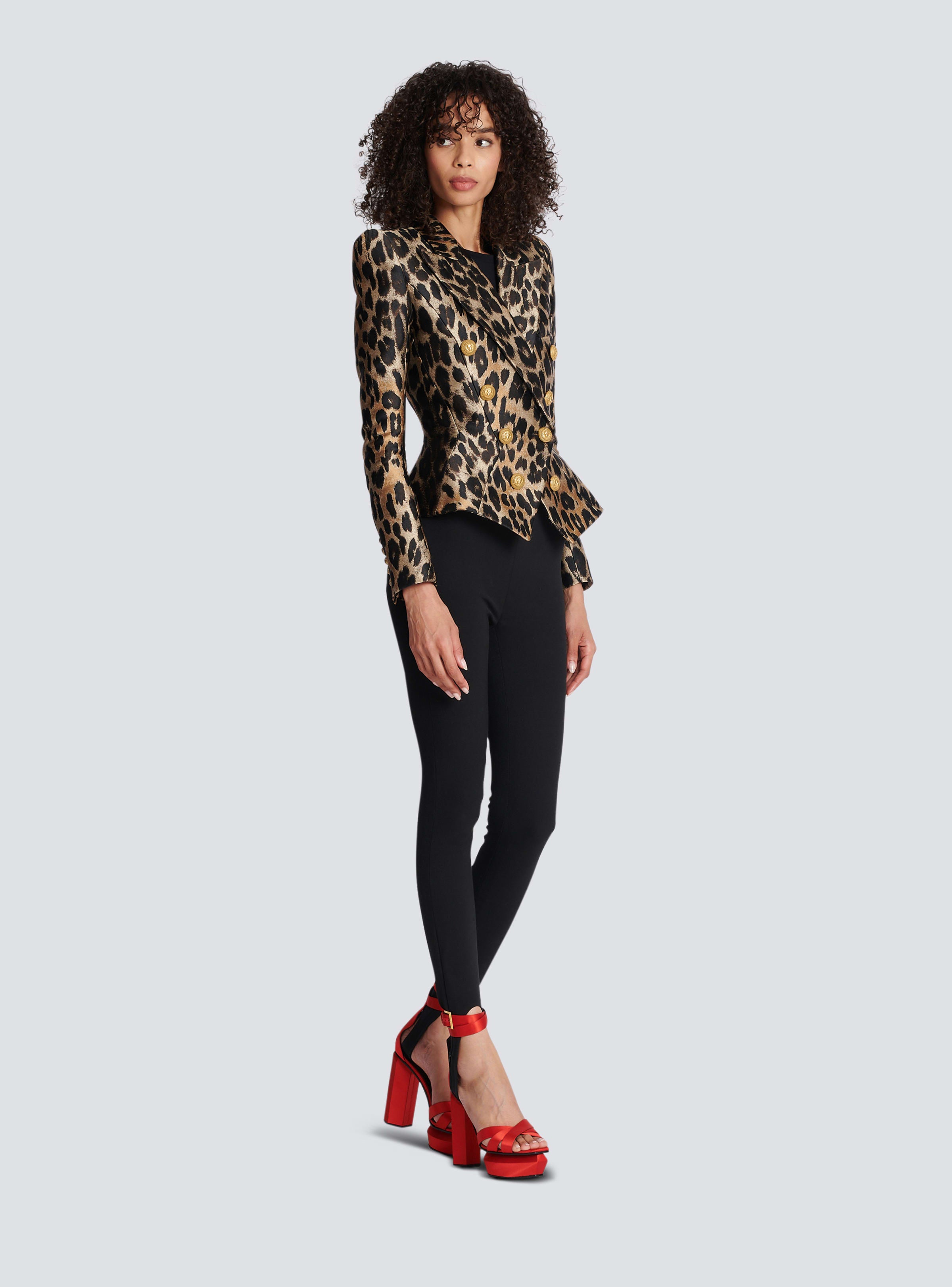 BALMAIN WOMEN'S 8 BTN LEOPARD JACQUARD JACKET NWT