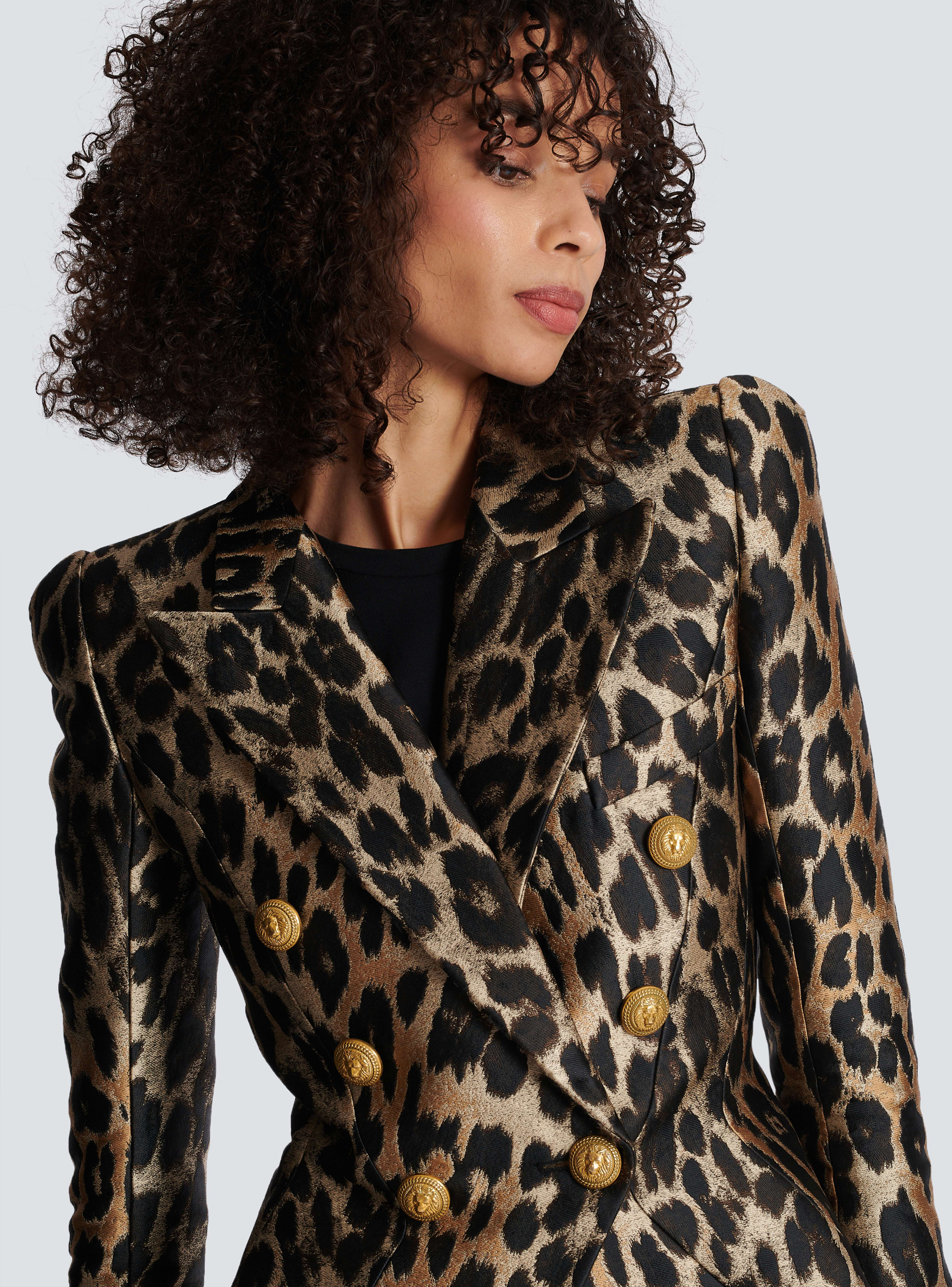 BALMAIN WOMEN'S 8 BTN LEOPARD JACQUARD JACKET NWT