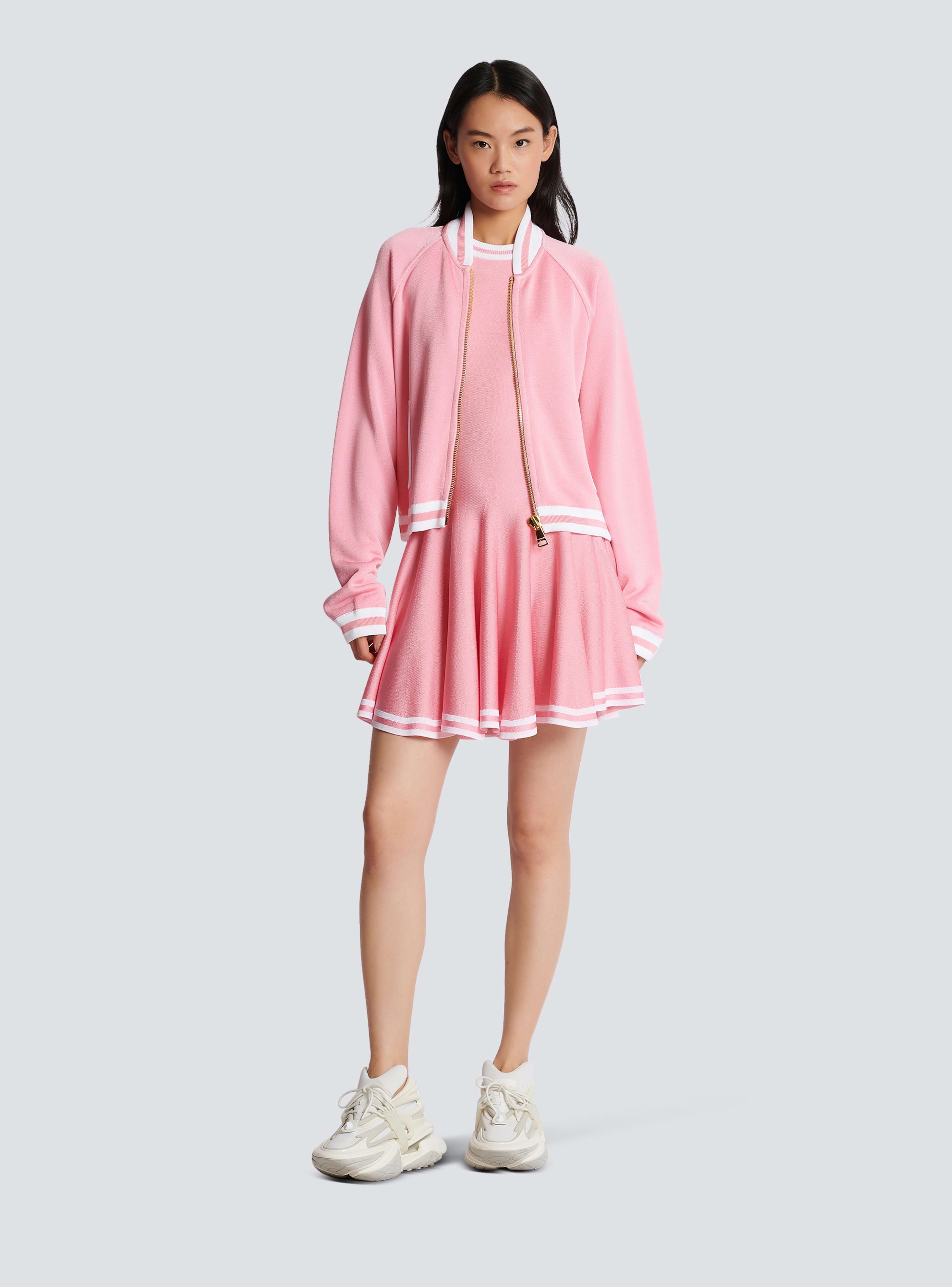 BALMAIN WOMEN'S SLEEVELESS CONTRASTED KNIT SKATER DRESS NWT