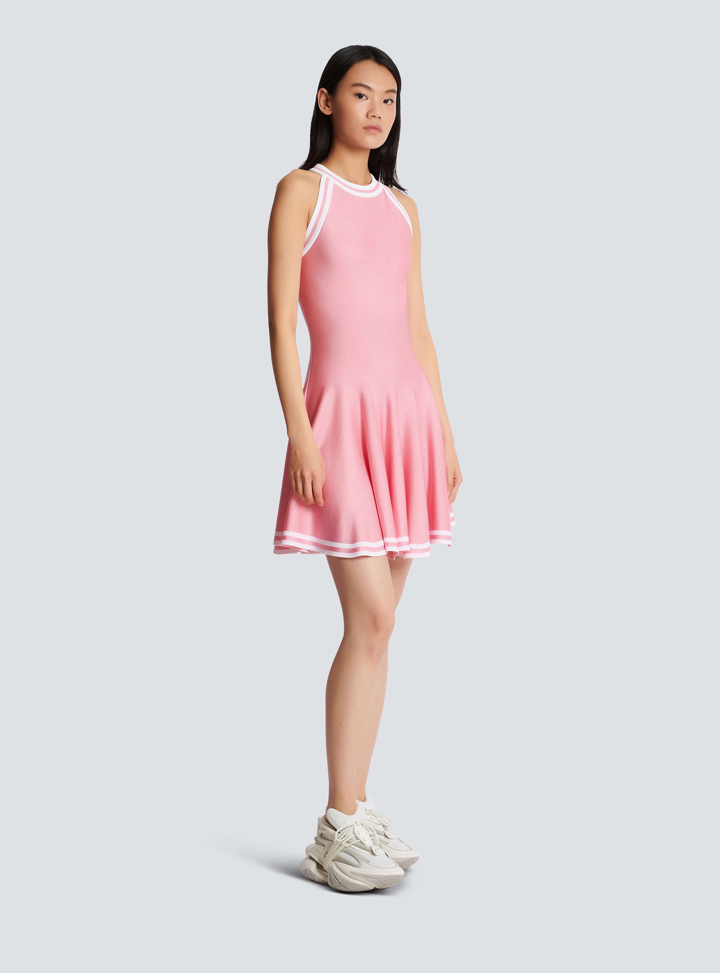 BALMAIN WOMEN'S SLEEVELESS CONTRASTED KNIT SKATER DRESS NWT