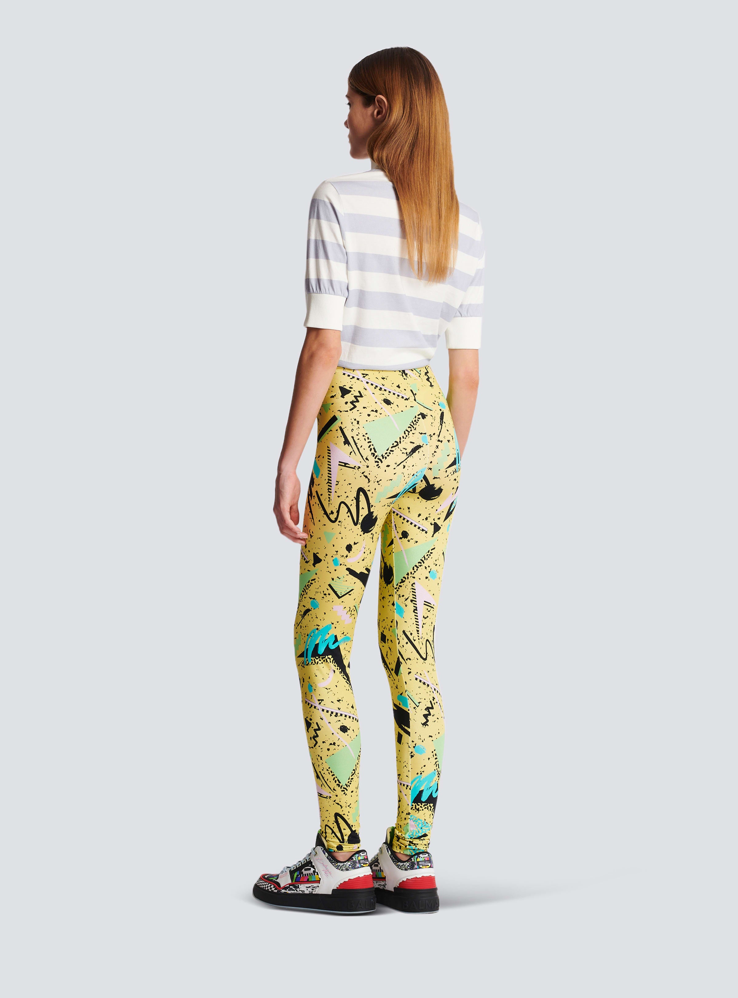 BALMAIN WOMEN'S YELLOW MULTICOLOR PATTERNED LEGGINGS