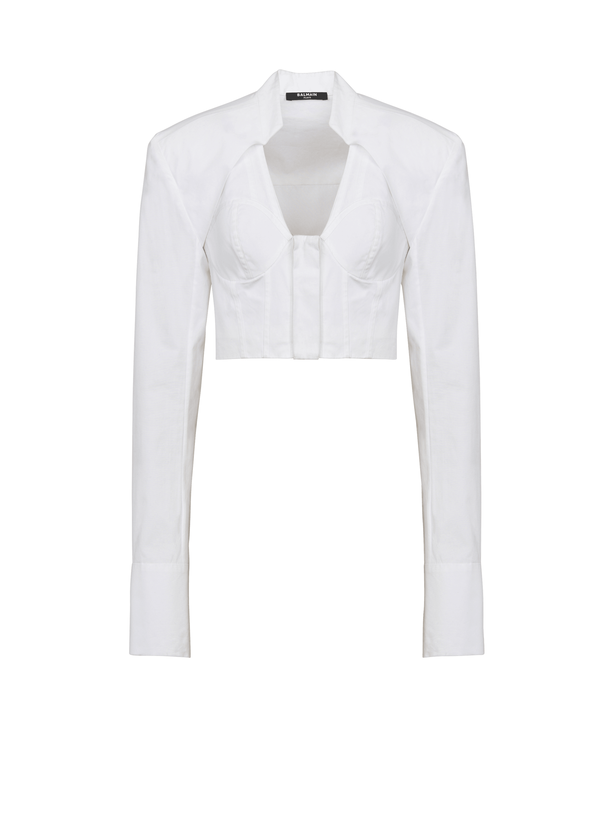 BALMAIN WOMEN'S LINGERIE CUT POPELINE CROPPED SHIRT NWT
