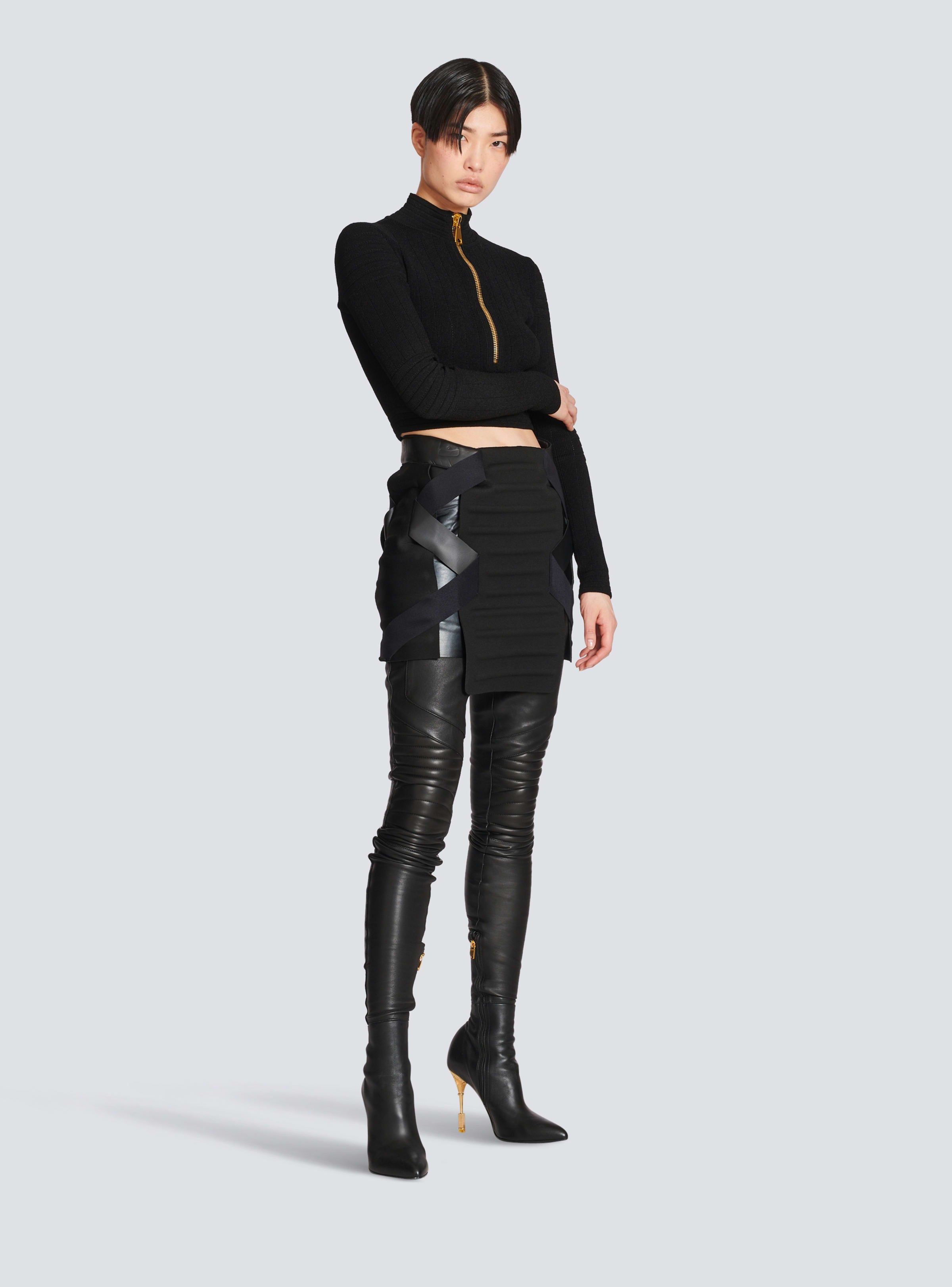 BALMAIN WOMEN'S STRAPPED QUILTED JERSEY SHORT SKIRT NWT