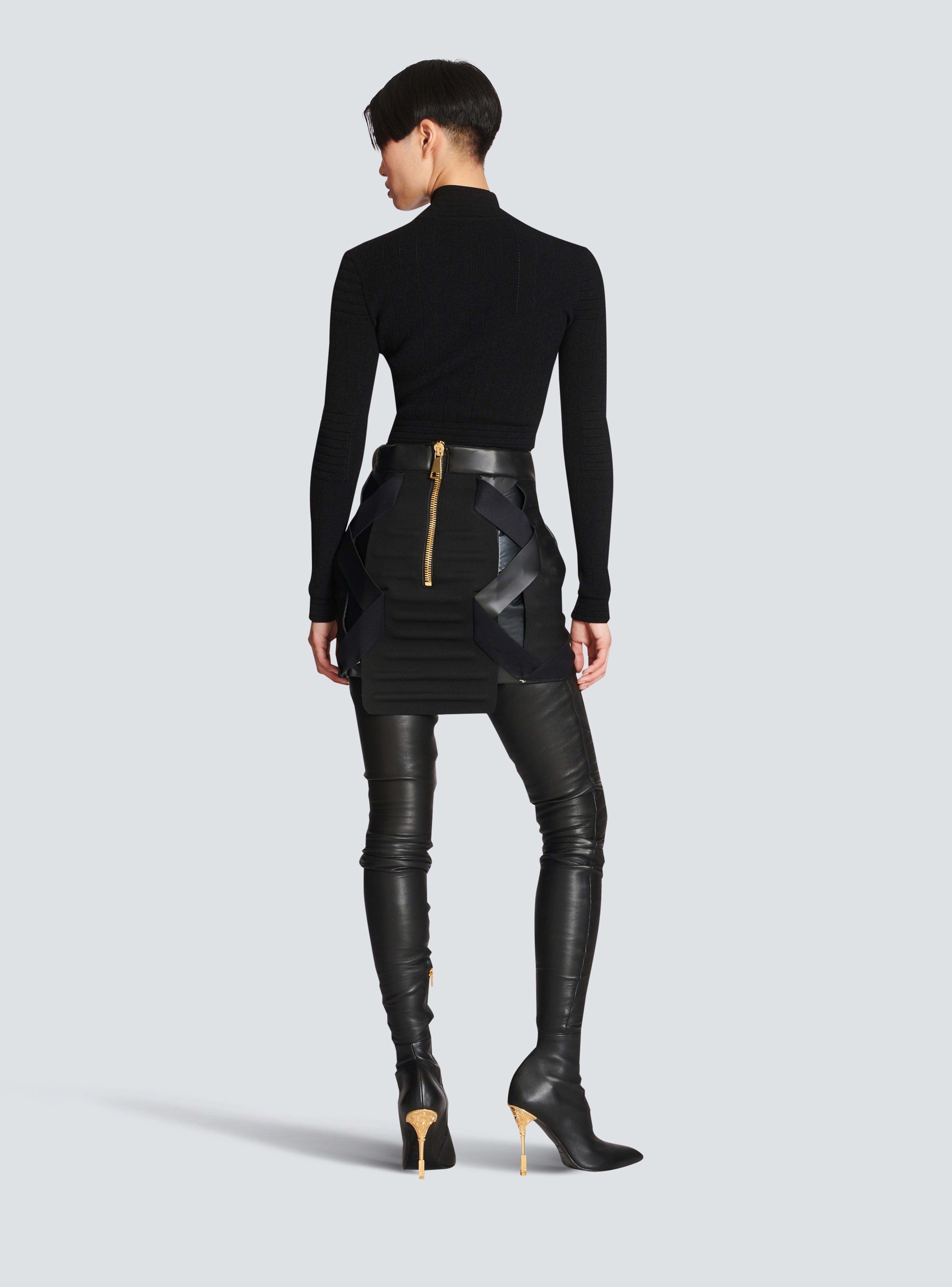 BALMAIN WOMEN'S STRAPPED QUILTED JERSEY SHORT SKIRT NWT