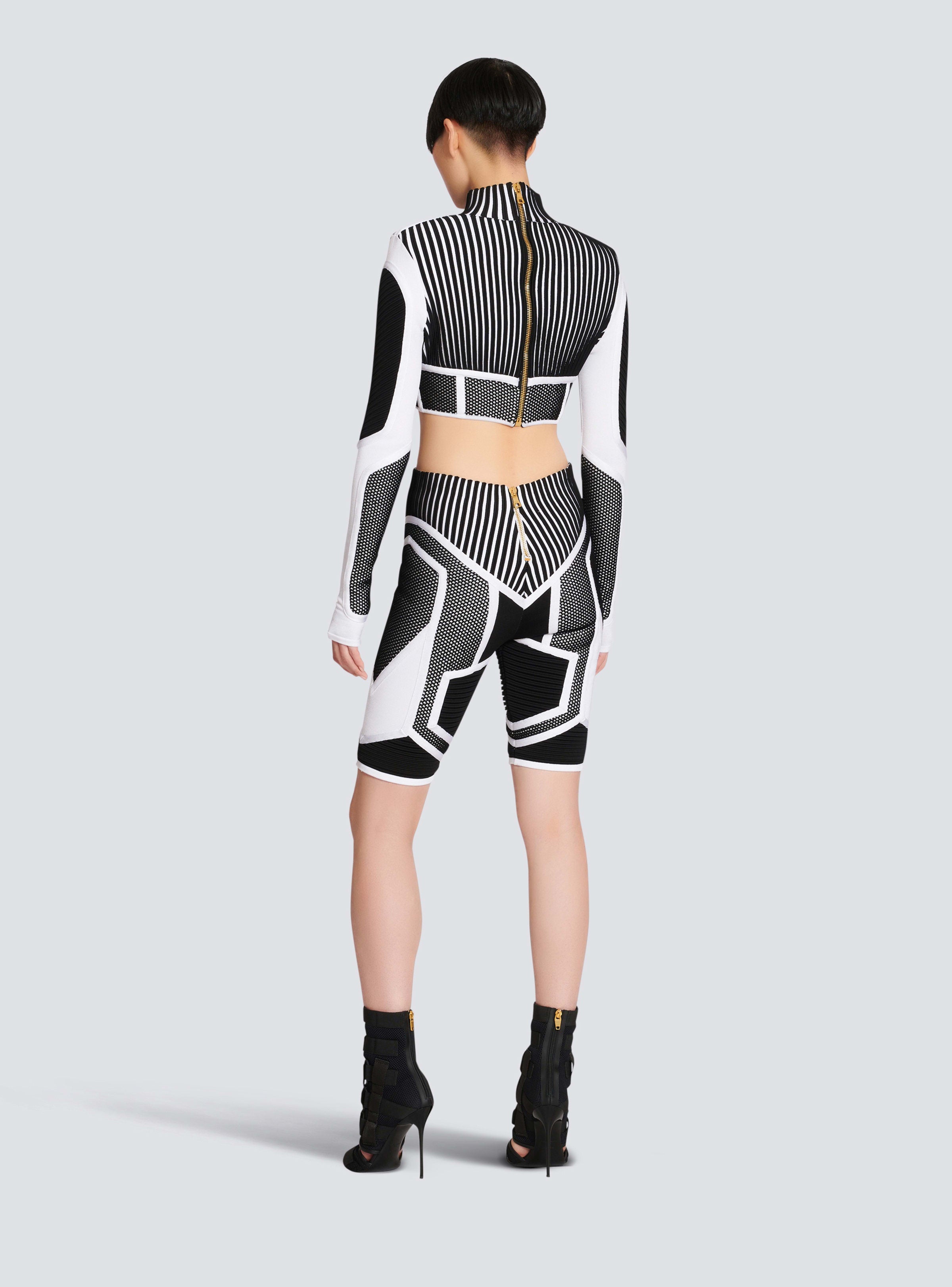 BALMAIN WOMEN'S HW BIKER KNIT & MESH CYCLIST SHORTS NWT