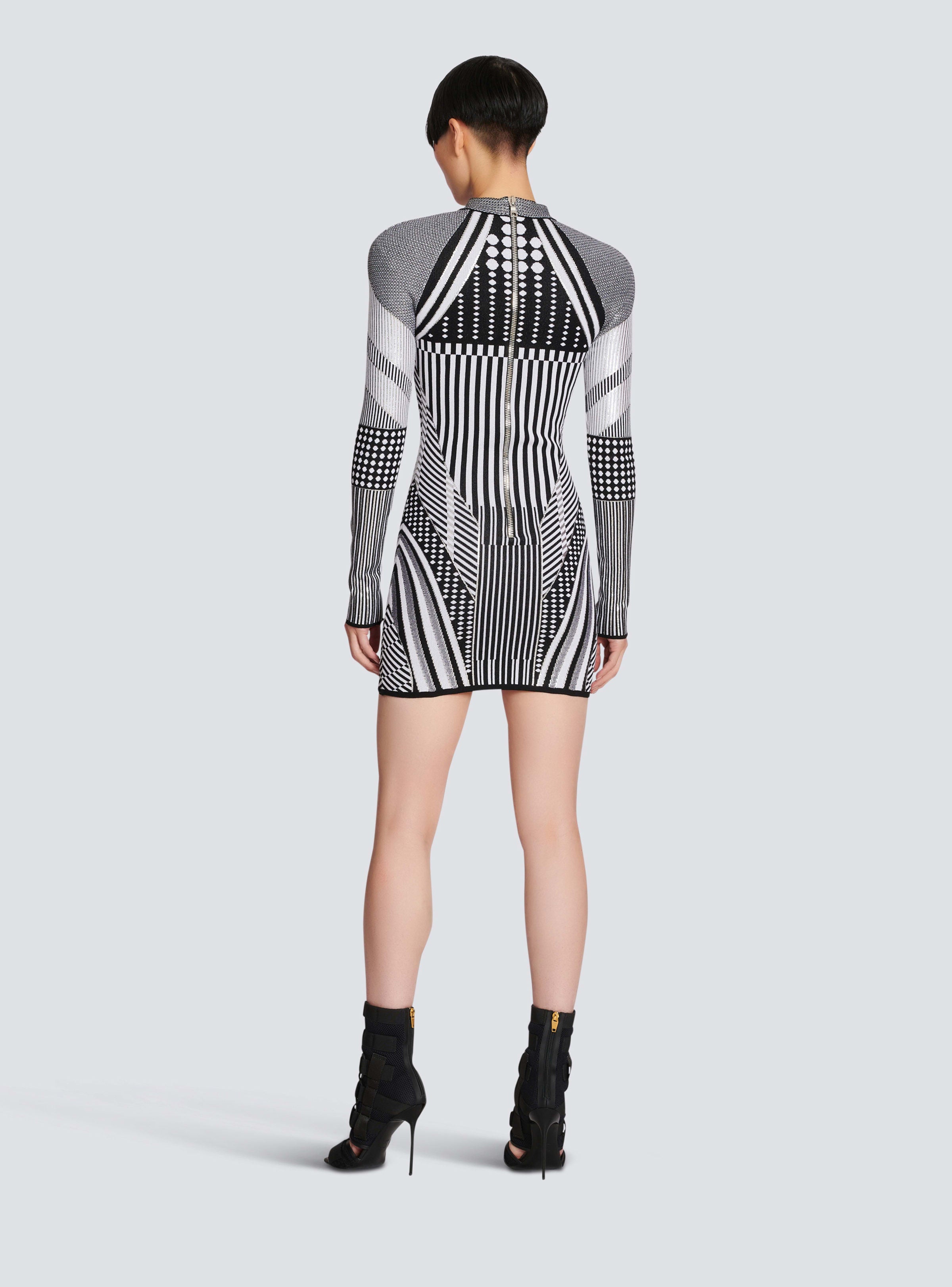 BALMAIN WOMEN'S LS BIKER SILVER KNIT SHORT DRESS NWT