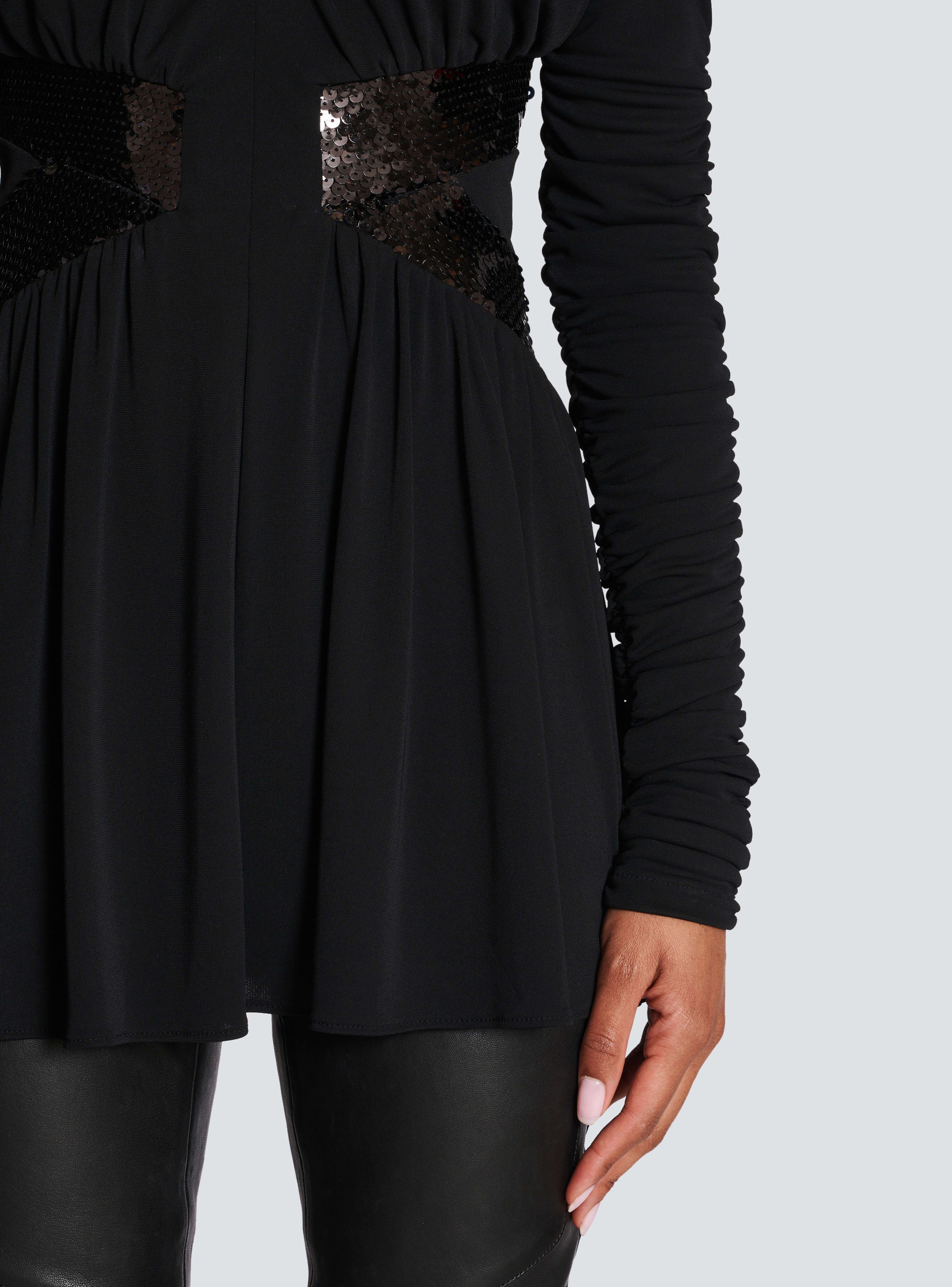 BALMAIN WOMEN'S LS V SEQUIN WAISTED JERSEY SHORT DRESS NWT